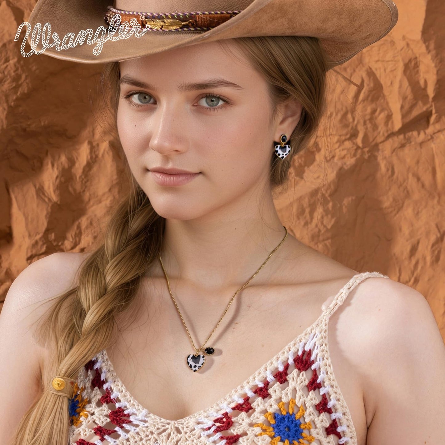 Montana West x Wrangler Western Pendant Necklace for Women 14k Gold Silver Heart Statement Turquoise Cowgirl Vintage Trendy Fashion Jewelry WNS-1129G-BK