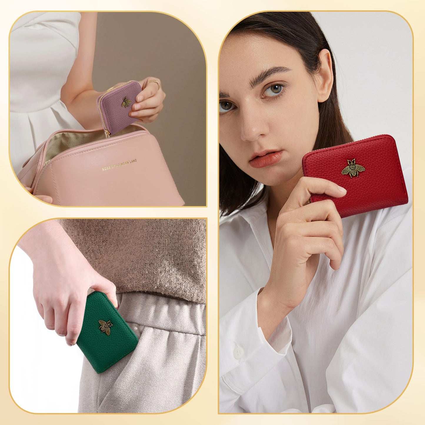 WOZEAH Leather Credit Card Holder for Women Wallet RFID Blocking Zipper Wallet Card Case Business(Yellow)