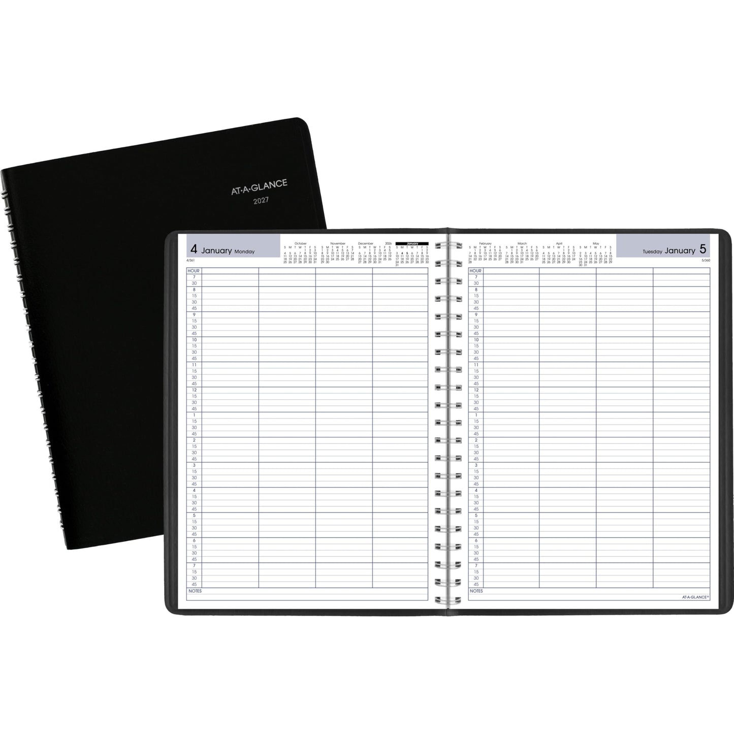 AT-A-GLANCE 2027 Appointment Book Planner, Daily Group Planner, 8" x 11", Four Person, Quarter-Hour, DayMinder, Black (G5600027)