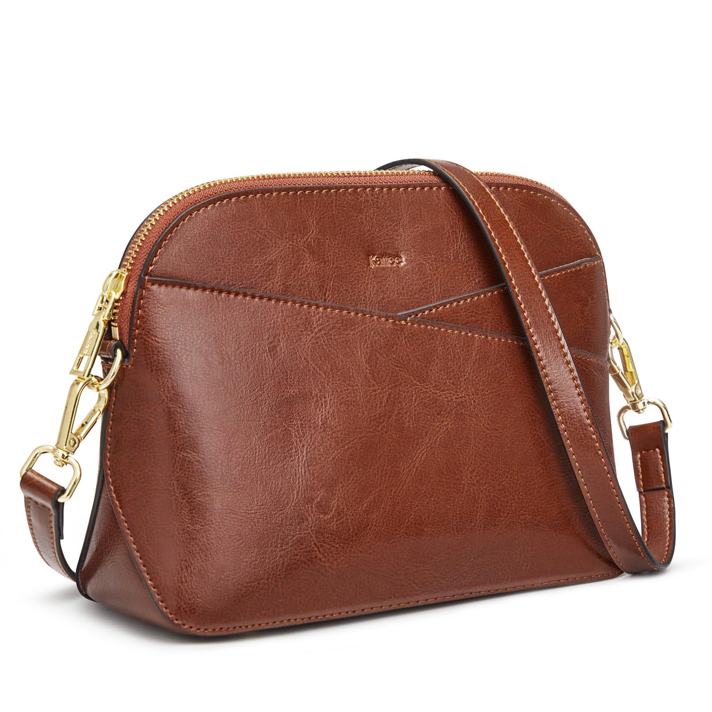 Kattee Small Leather Crossbody Bags for Women, Trendy Purses Handbags Shoulder Bag, Genuine Leather Cross Body Bag for Woman, Dark Brown
