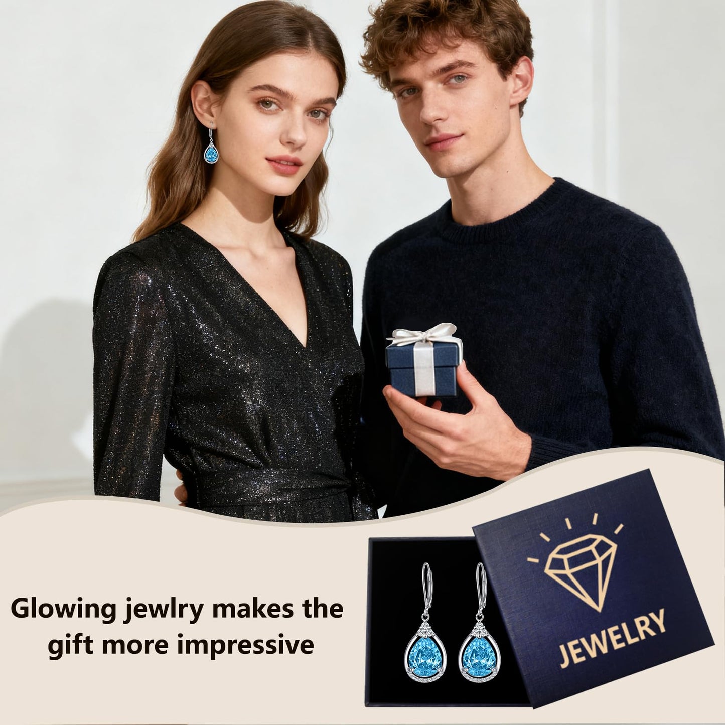 Blue Earrings Sterling Silver Birthstone Earrings AAAAA Cubic Zirconia Teardrop Dangles Jewelry Christmas Gifts for Women