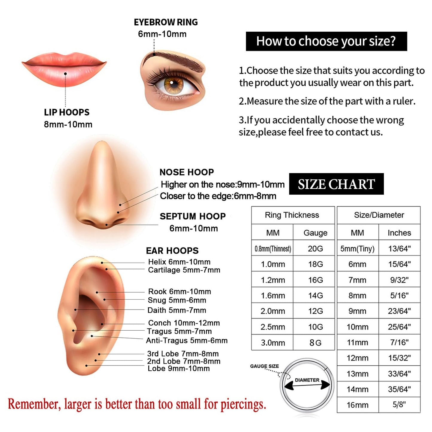 Septum Ring Septum Jewelry Seamless Septum Clicker Double Hoop Nose Rings 18 Gauge Nose Ring Hoop 18g Cartilage Earring Lip Rings 8mm Nose Hoop Surgical Steel Helix Earrings Rose Gold Nose Jewelry