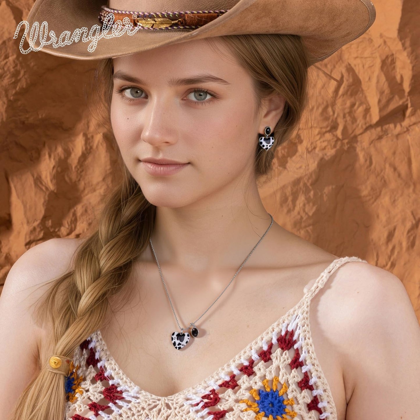 Montana West x Wrangler Western Pendant Necklace for Women 14k Gold Silver Heart Statement Turquoise Cowgirl Vintage Trendy Fashion Jewelry WNS-1129S-BK