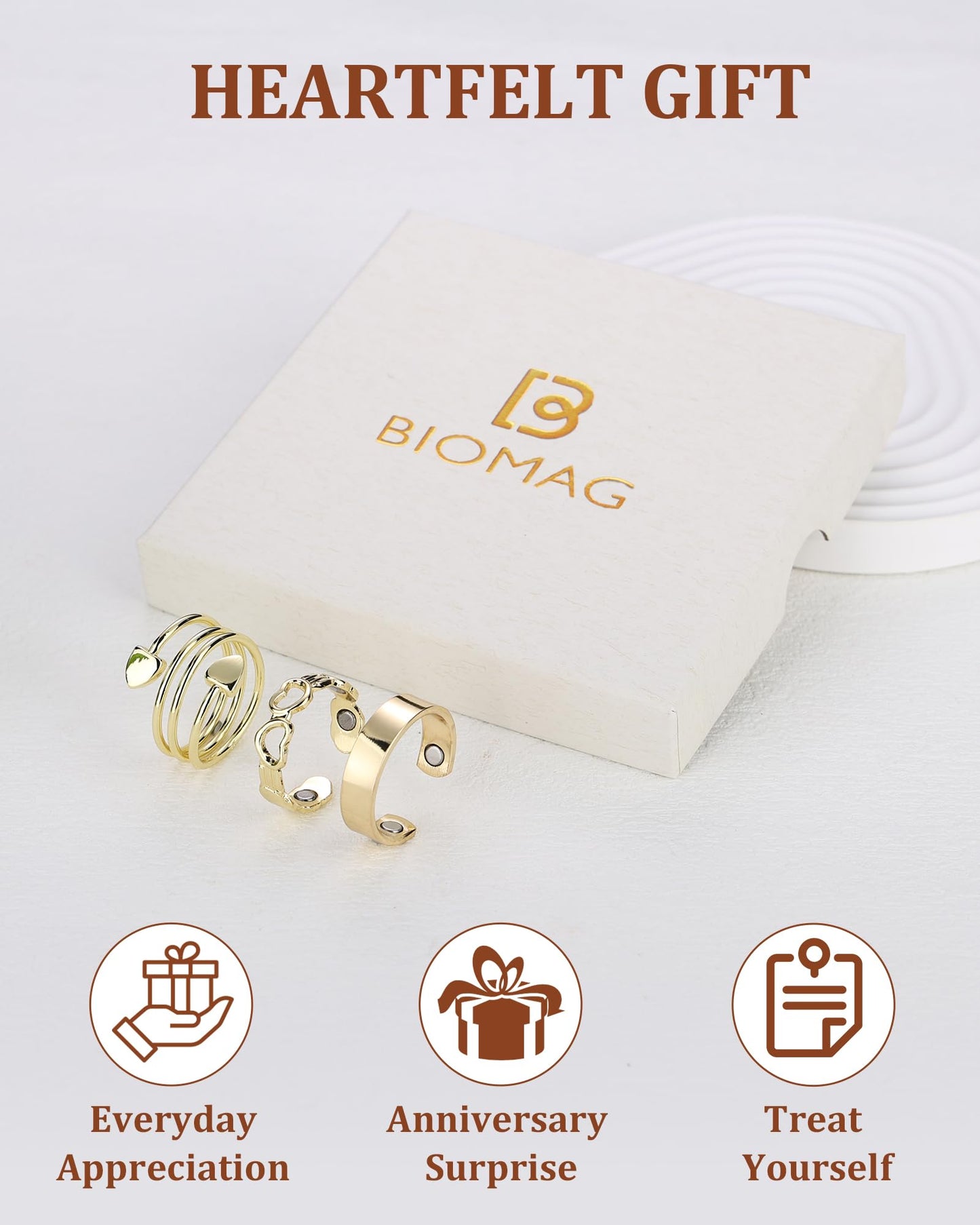 BioMag Copper Rings for Women, 99.99% Pure Copper Magnetic Rings Thumb Rings for Lymphatic Drainage, Adjustable Jewelry Gifts for Women
