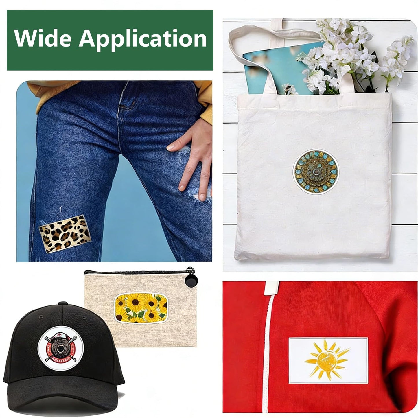 letsinstyle 30 Pcs Sublimation Patches, 1.9 x 3.1 Inch Flat White Border Embroidery Patch, Rectangle Circle Iron on Repair Blanks Patches for Caps Clothes Shoes Bags Backpacks Uniforms