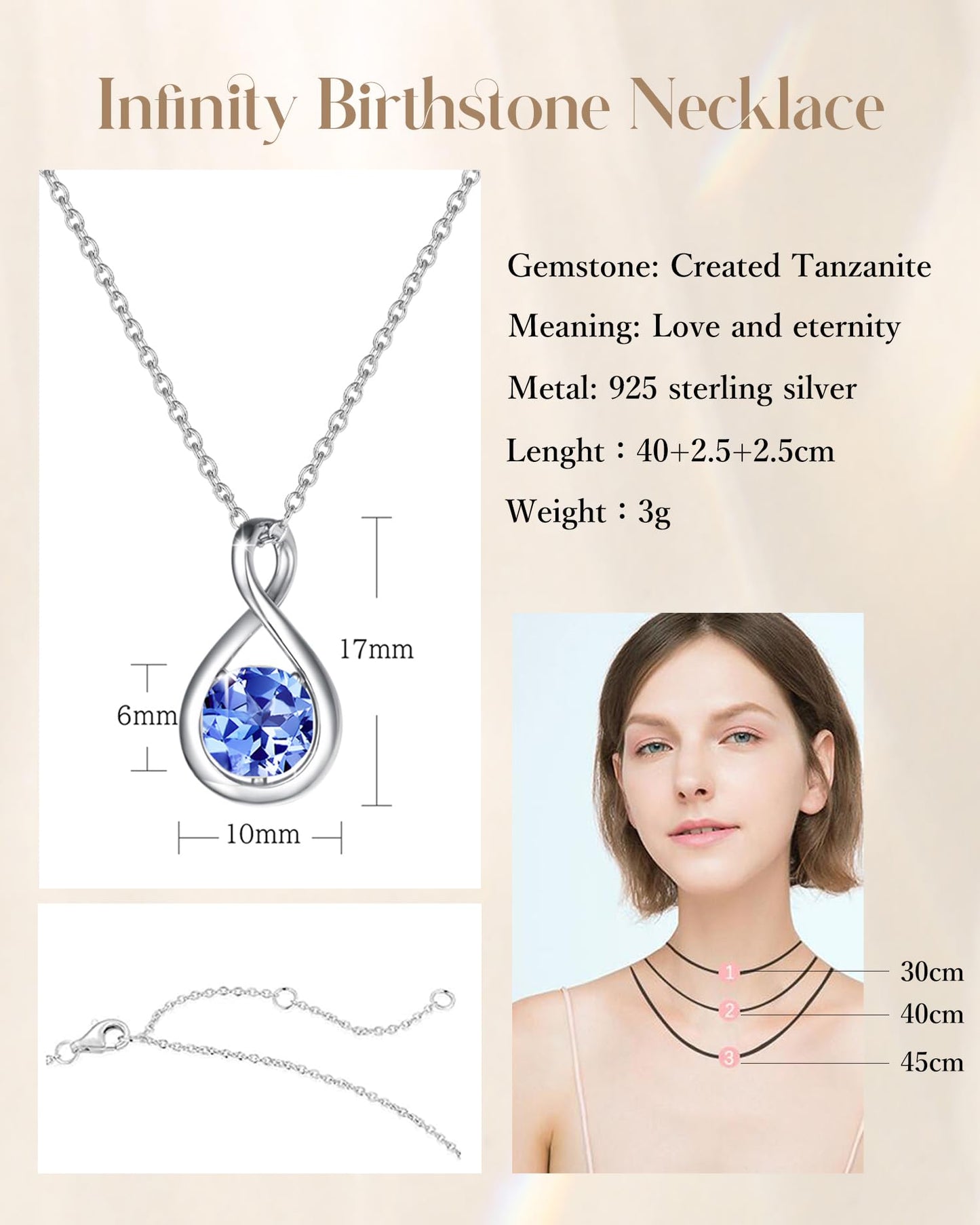 FANCIME Tanzanite Necklaces, Sterling Silver December Birthstone Necklace for Women Infinity Pendant Fine Jewelry Birthday Mothers Day Gifts for Mom Her