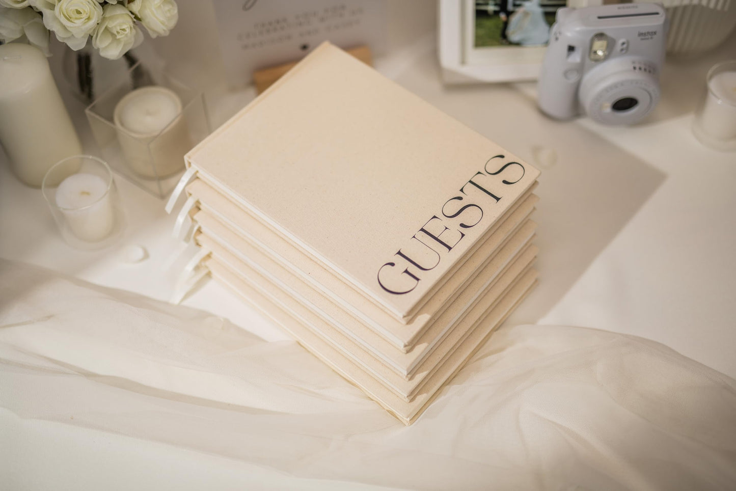 Modern Album Designs Cream Guest Book with Black Sticker Sheets for Photos - 9.5 x 7 Real Linen Hardcover Guestbook for Wedding Ceremony Reception Signin, to Add Polaroid & Write Messages