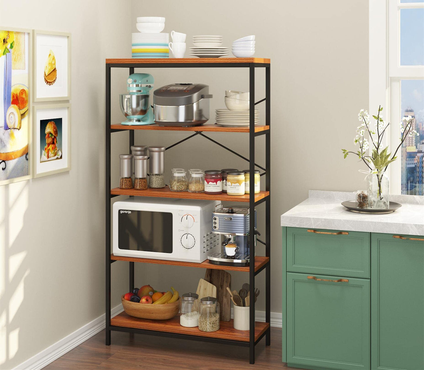 Himimi Industrial Bookshelf 5-Tier Set of 2, Bookcase 58" H Ladder Shelf, Storage Shelves Rack Shelf Unit, Accent Furniture Metal Frame, Home Office Furniture, Vintage Brown(2PCS)