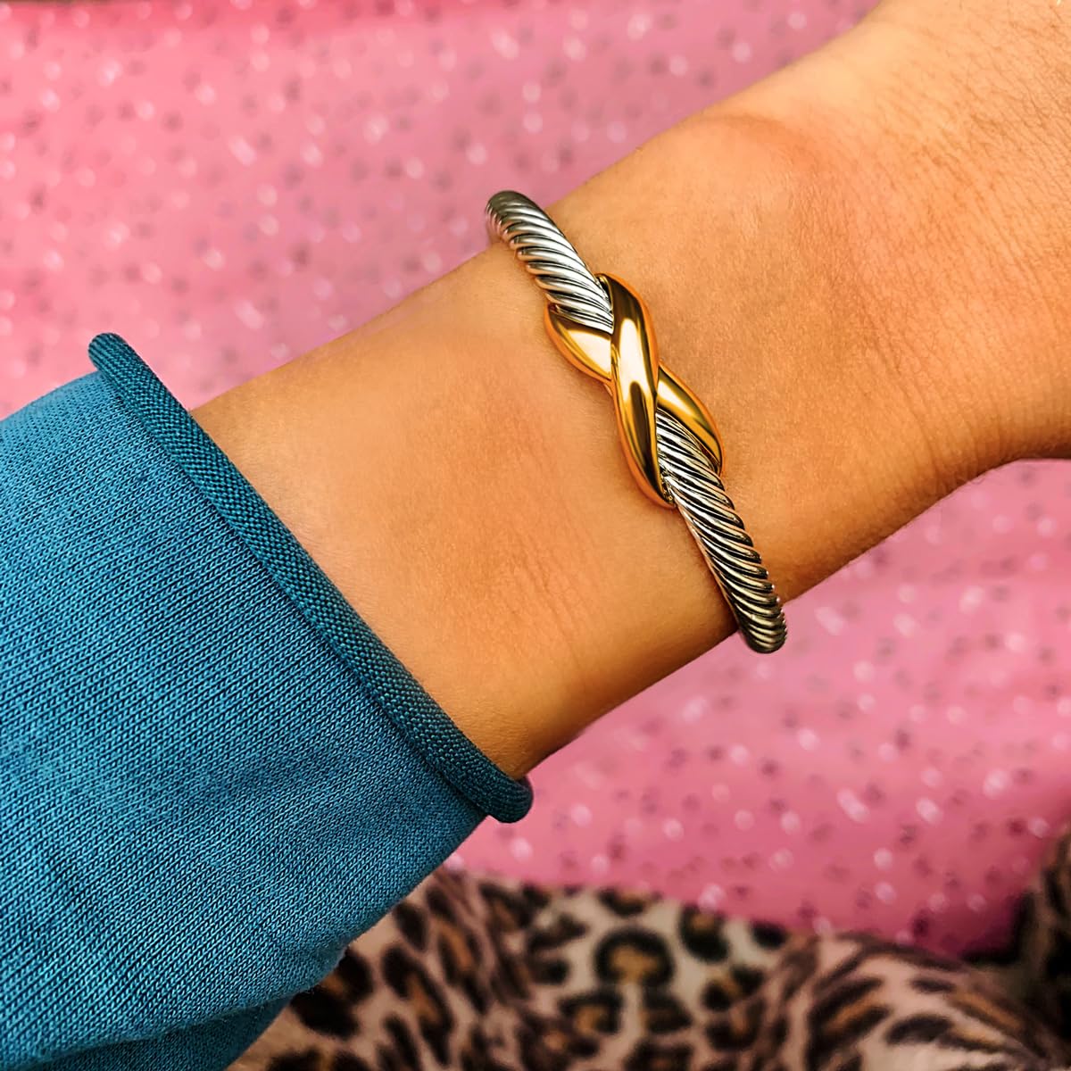 UNY Jewelry Bracelet Triple Criss Cross X Shape Infinity Twisted Cable Open Cuff Bangle Designer Inspired Women Jewelry (Triple Stone)