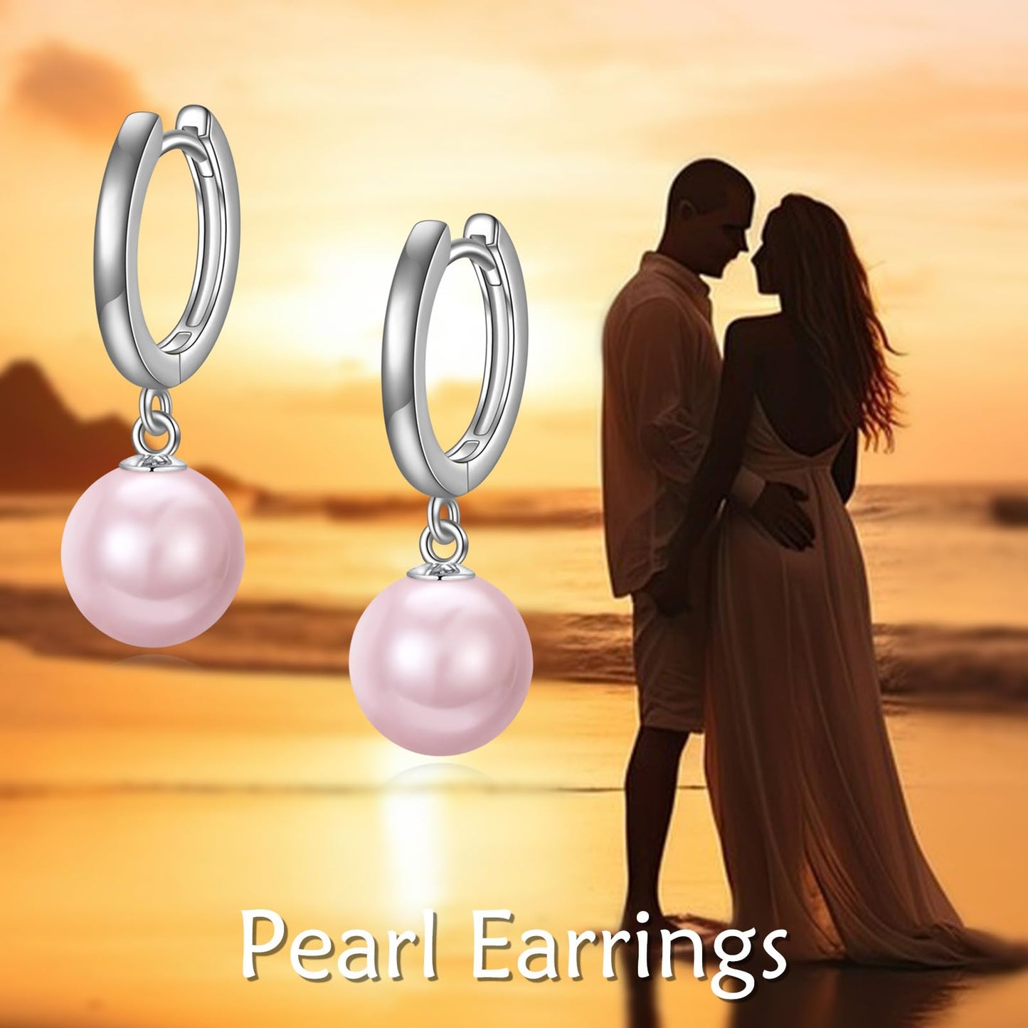 925 Sterling Silver Black Pearl Hoop Earrings Dangle Drop Jewelry Gifts for Women (Pink Pearl)