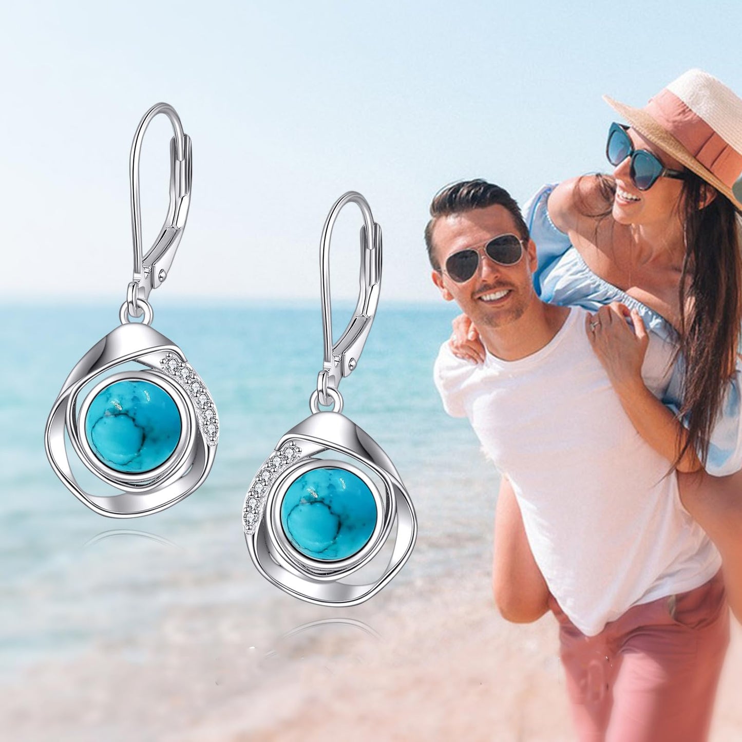 925 Sterling Silver Turquoise Leverback Earrings Dangle Drop Jewelry Gifts for Women (Turquoise)