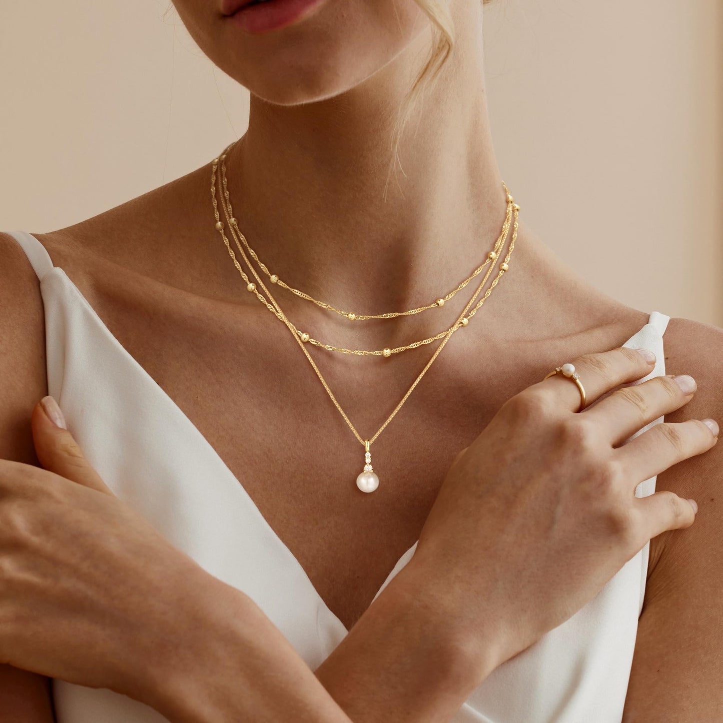 MFRYK Gold Necklaces for Women,14K Gold/Silver Plated Choker Layered Necklace Dainty Pearl Disc Cross Circle Heart Pendant Chain Stackable Necklaces, Multilayer Jewelry Set Gifts for Women
