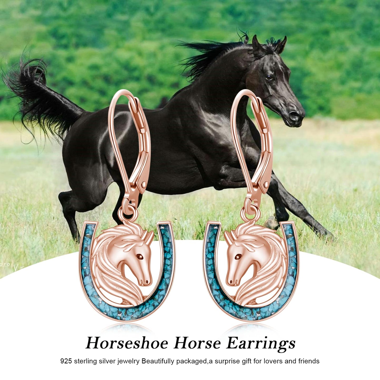 YYmqmq Horse Earrings for Women 925 Sterling Silver Turquoise Western Dangle Earrings Leverback Country Jewelry Horse Gifts for Women Girlfriend Daughter Wife