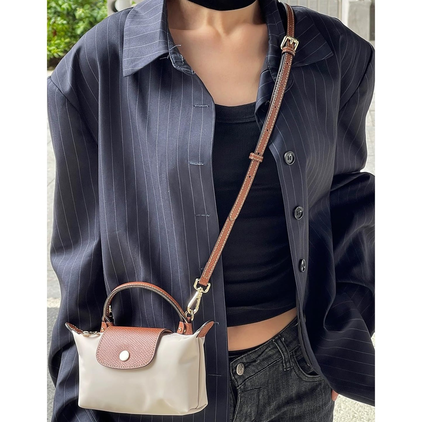 RYYXZXL Leather Purse Straps Replacement Shoulder Strap Leather Adjustable Crossbody Strap Suitable for Long champ Handbags(Brown+silver Hardware)