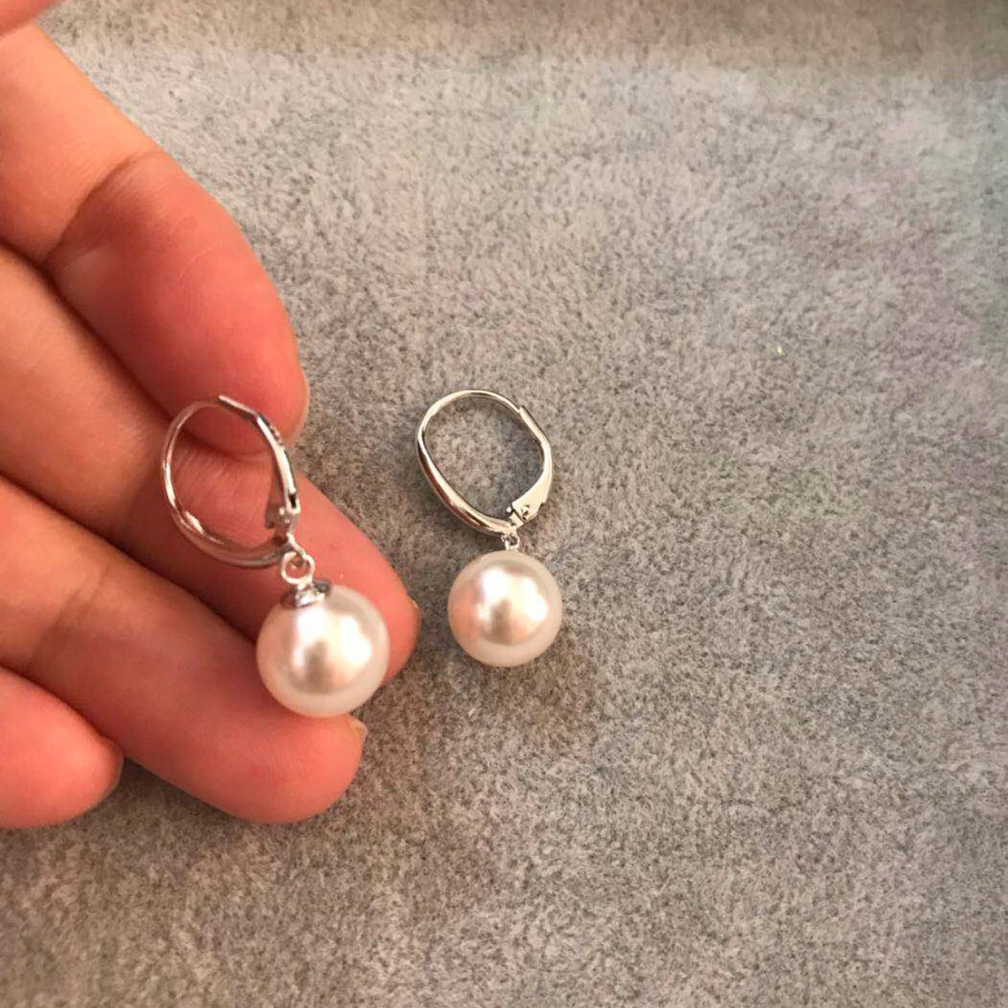 Han han Pearl Dangle Earrings for Women Sterling Silver Pearl Hoop Earrings 10MM