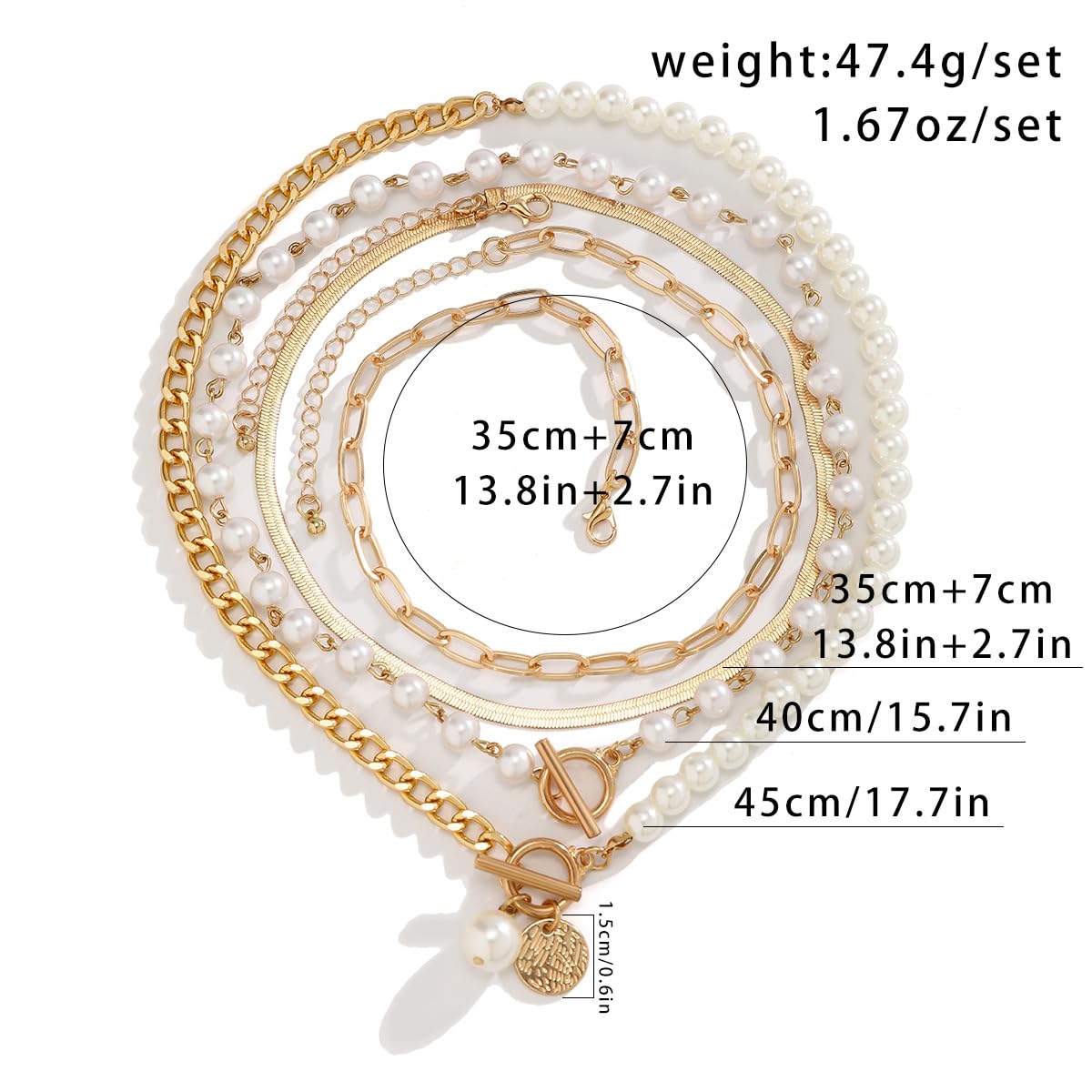 4 PCS Layered Gold Necklace for Women Chunky Gold Necklace Stack Paperclip Chain Pearl Necklace Herringbone Choker Necklace Fashion Jewelry Gifts