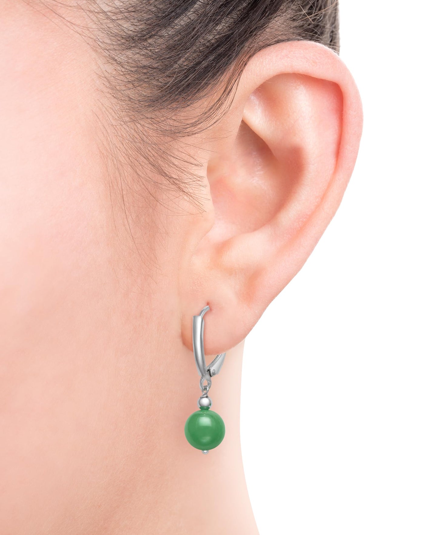 Belacqua Natural Green Jade Lever Back Drop Dangle Earring in Sterling Silver, Leverback Closure, Fashion Jewelry for Women, Gift Box Included
