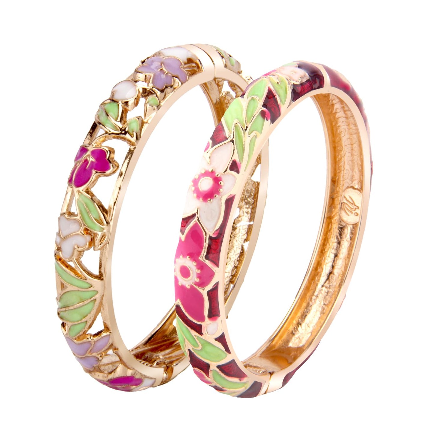 UJOY Cloisonne Bracelet Lotus Flower Plated Cuff Bangle Enameled Jewelry Bracelets Gift for Women Pack in Case 88B04-55A101 White red