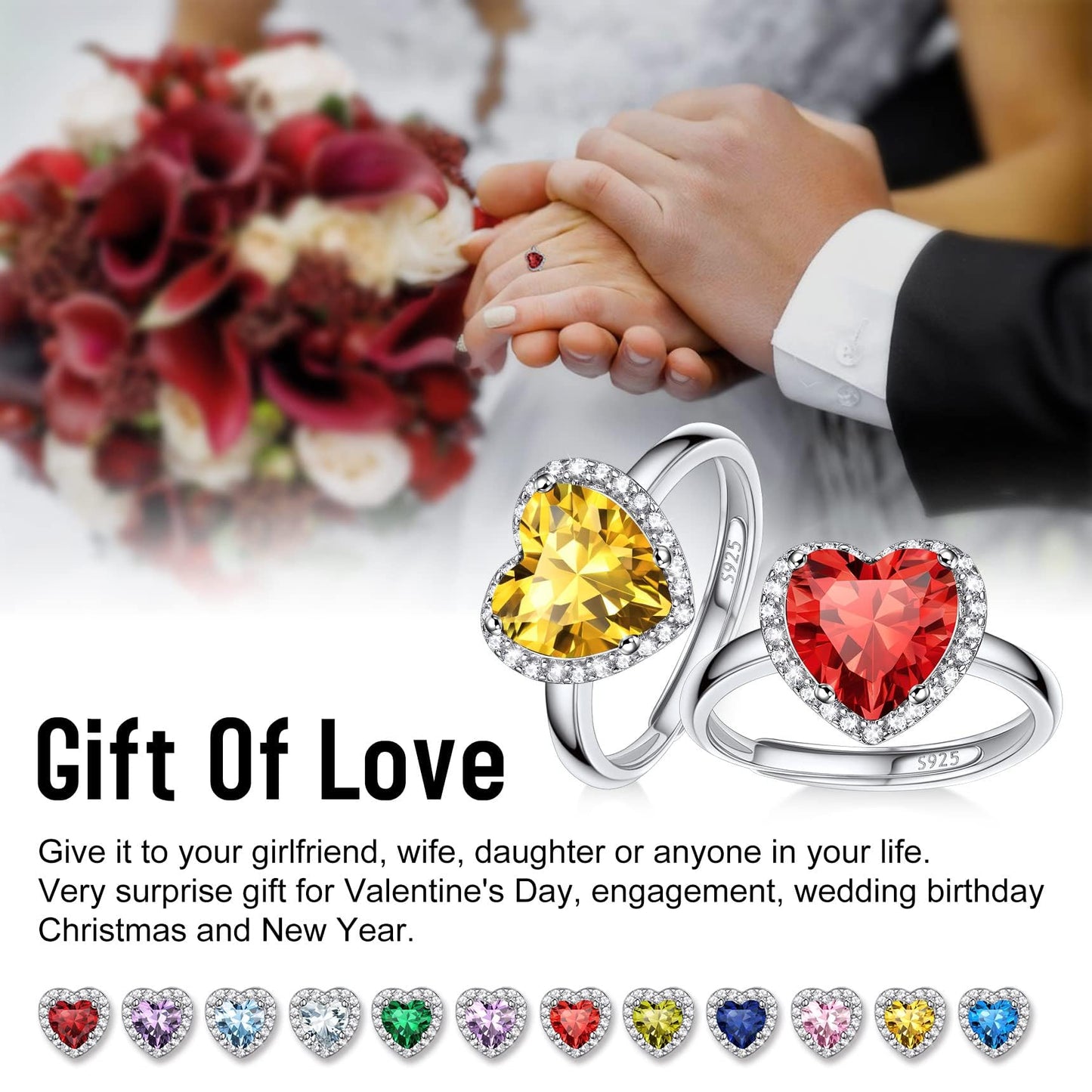 Bestyle Infinity Love Heart October Pink Tourmaline Gemstone Rings with Sparkling CUbic Zirconia, Brilliant Love Heart Diamond Halo Rings Statement Jewelry for Women