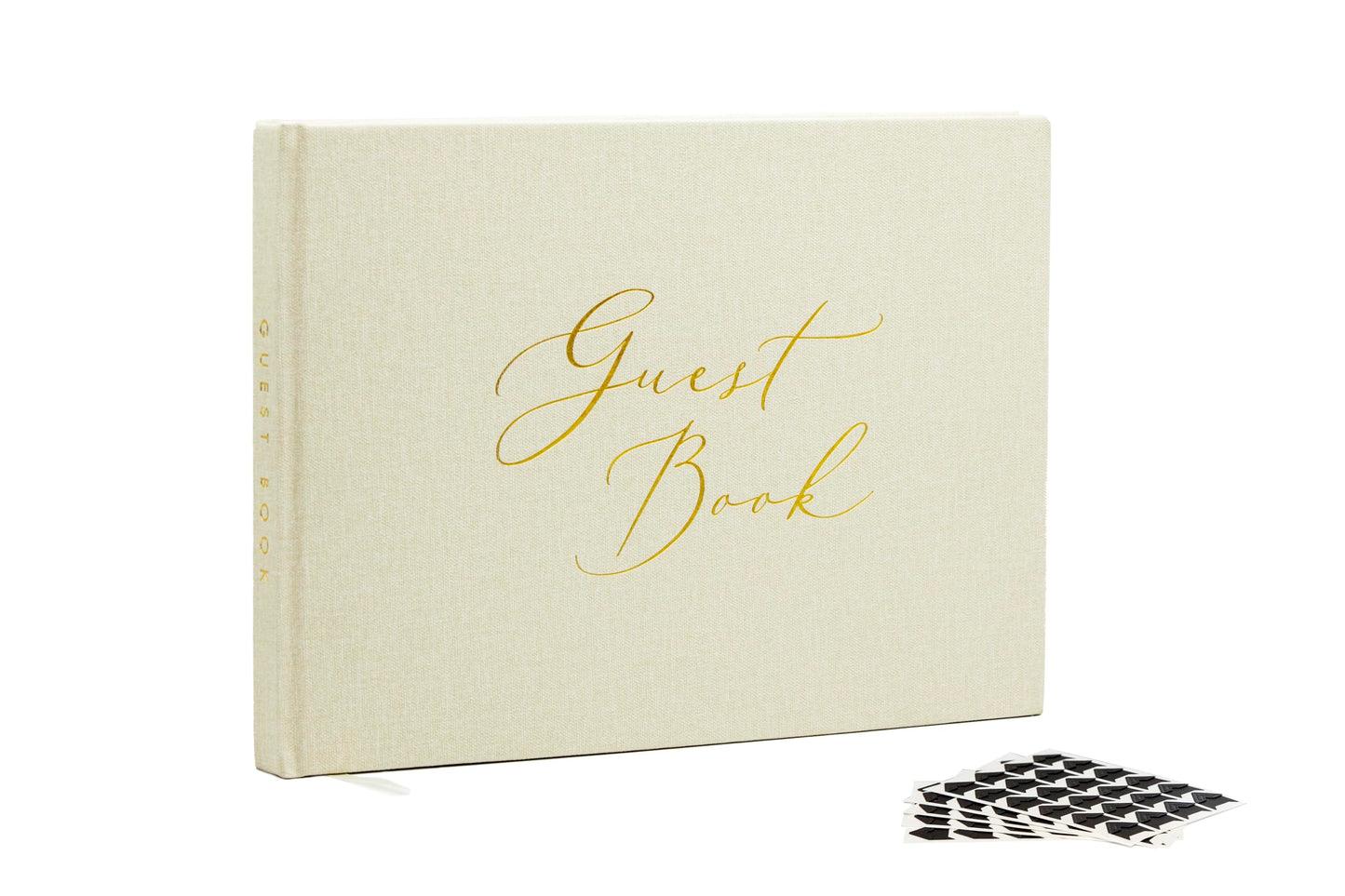 Luxury Blank Guest Book – Large 11.5x8.5” Cream Linen Hardcover with Gold Foil Embossed Cover & Gilded Edges – Unlined Wedding, Baby Shower, or Memory Book for Events