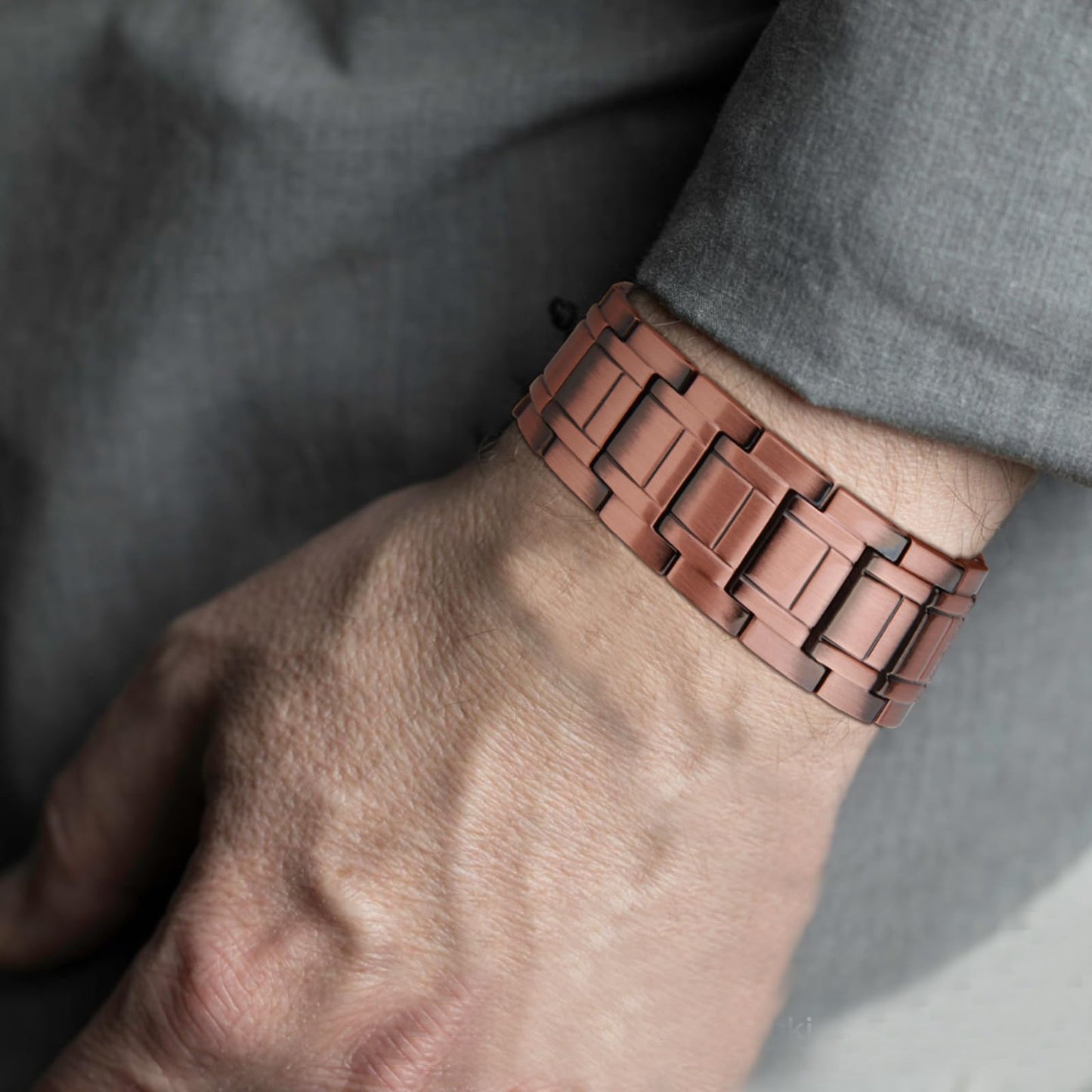MagEnergy Copper Bracelet for Men, 3-Row Magnet Design, Ultra Strength Magnetic Bracelet 99.99% Pure Copper Wristband Adjustable Jewelry Gift with Sizing Tool(Copper & Black Patina)