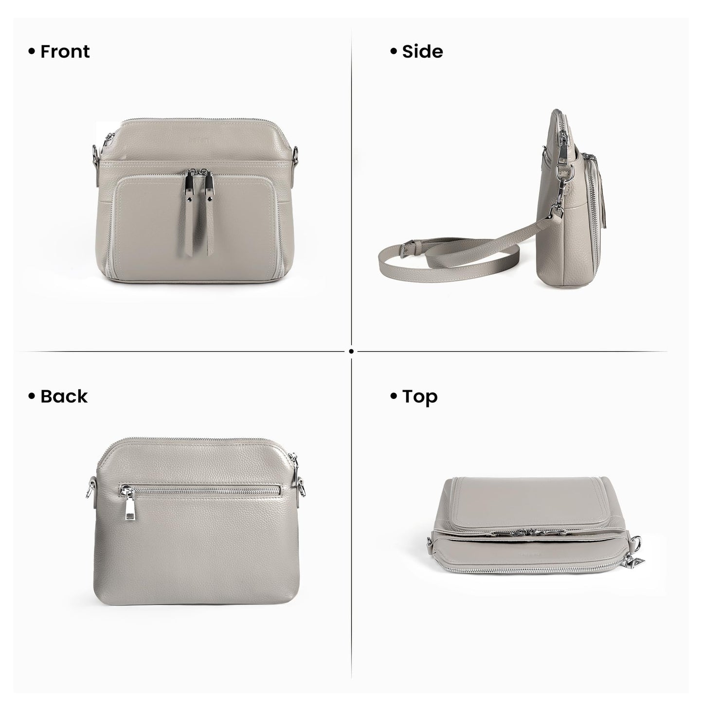 befen Real Leather Crossbody Bags for Women, Womens Small Cross Body Purses Travel Handbags with Built-in Wallet Adjustable Strap Beige Grey