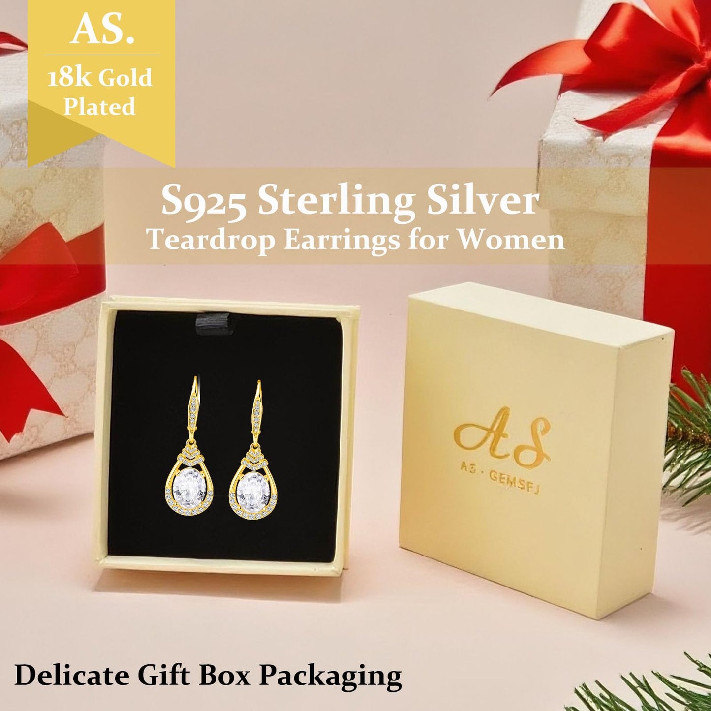 Sterling Silver Teardrop Dangle Earrings for Women April Birthstone Sparkling Wedding Earrings for the Bride Cubic Zirconia Leverback Drop Earrings for Mom Anniversary Jewelry Birthday Gifts for Wife