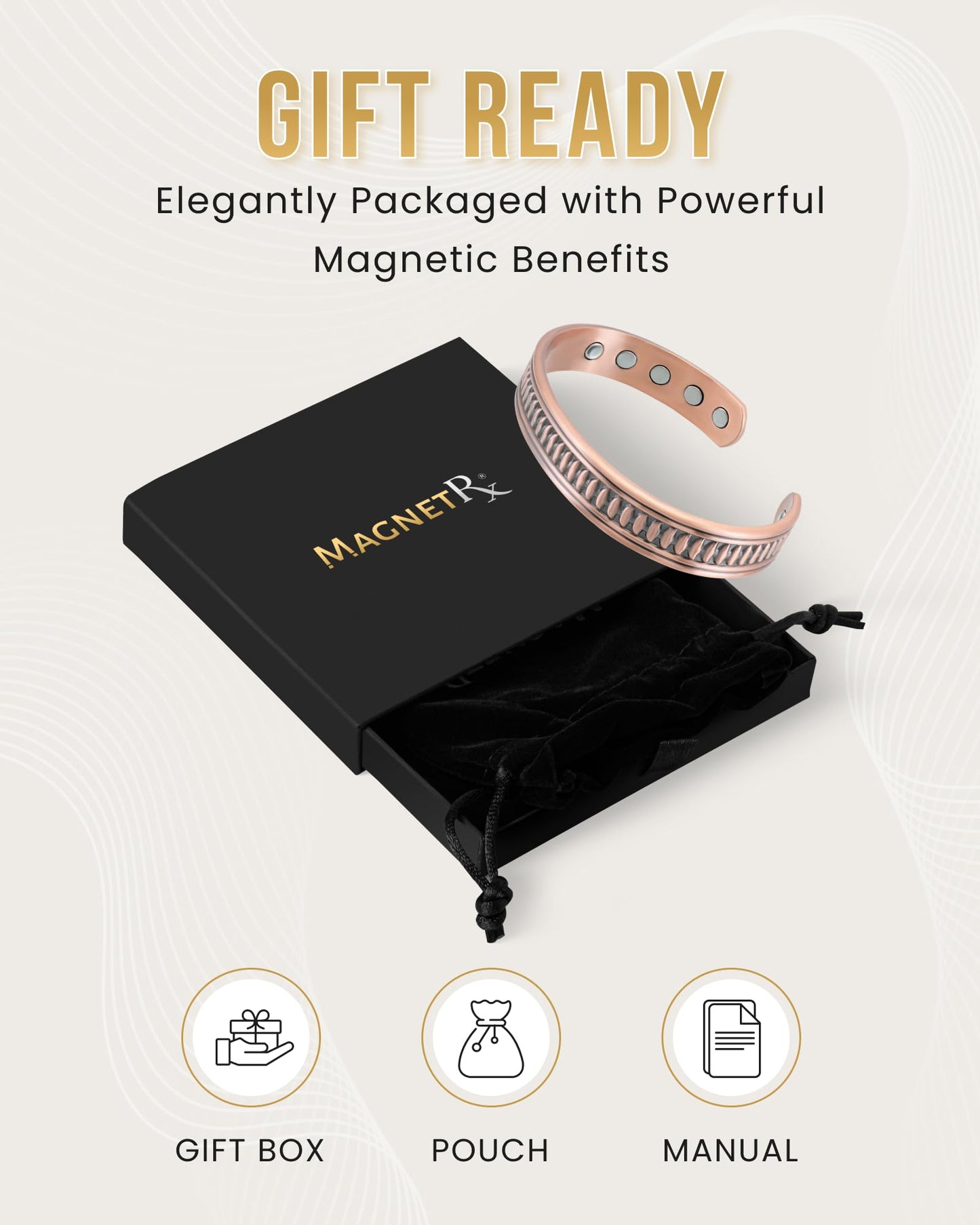 MagnetRX® Magnetic Copper Bracelets for Men – Effective 99.9% Pure Copper Bracelet for Men – Adjustable Copper Magnetic Bracelets (Native)