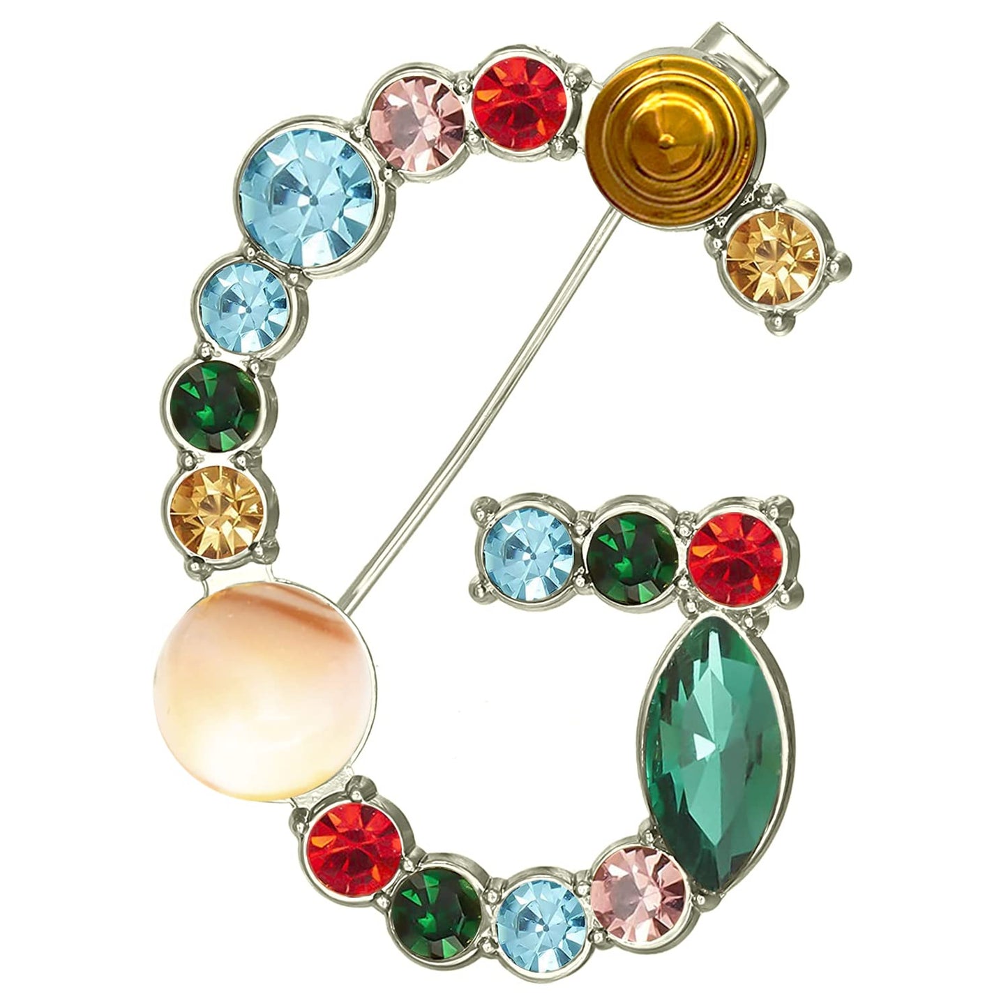 XGALBLA Letters G Plated Metal Stone Clear Colorful Crystal Lapel Pin Brooches Collar(Silver Tone)