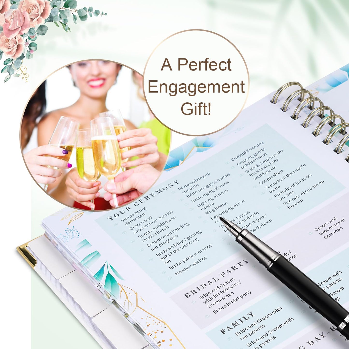 Bride's Wedding Planner & Organizer - Wedding Planner, 188 Pages, Gold Foil Hardcover with Metal Corners + 6 Inside Pockets + Countdown Calendar, Engagement Diary Gift for the Future Bride and Groom