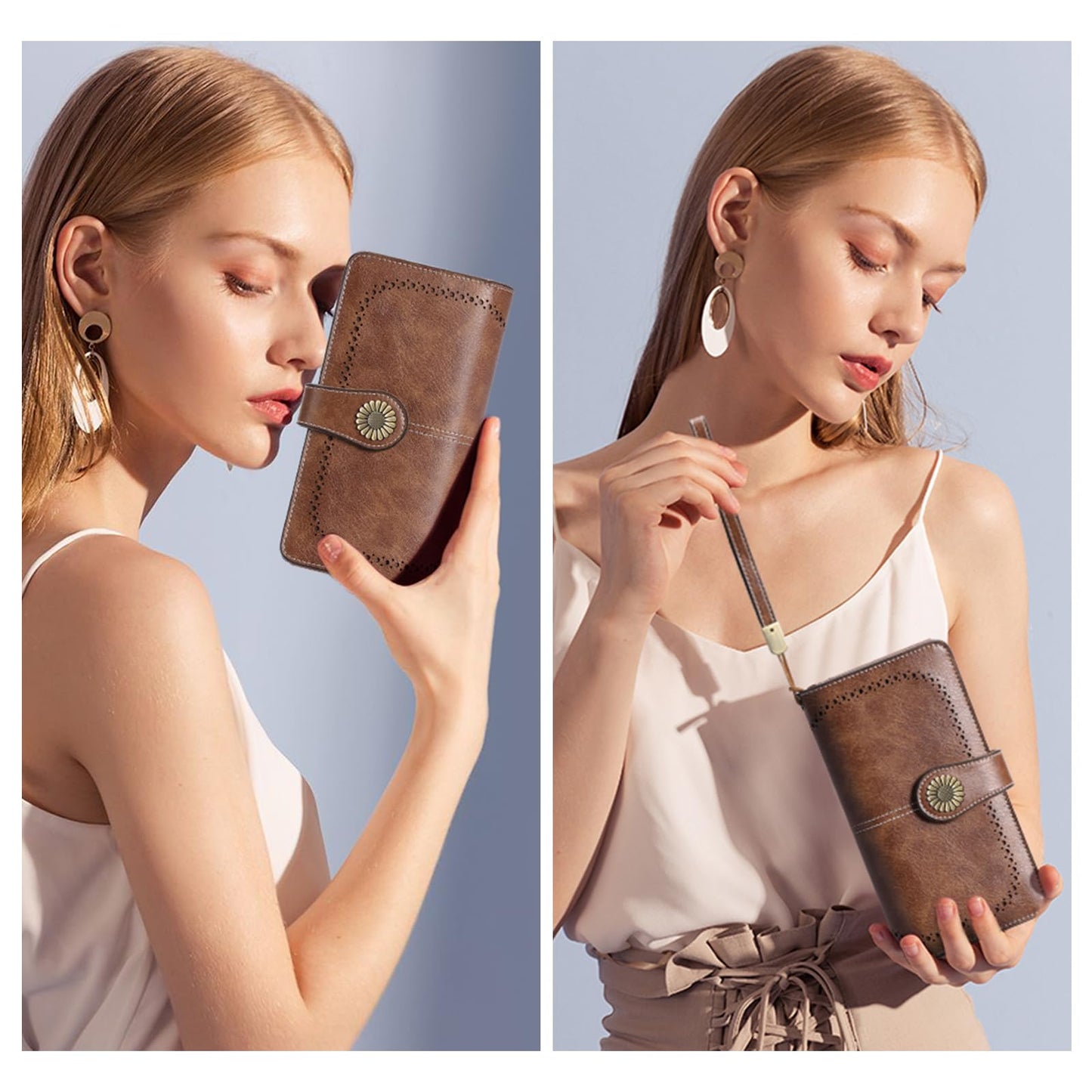 SENDEFN Wallets for Women Leather Credit Card Holder with RFID Blocking Large Capacity Wristlet