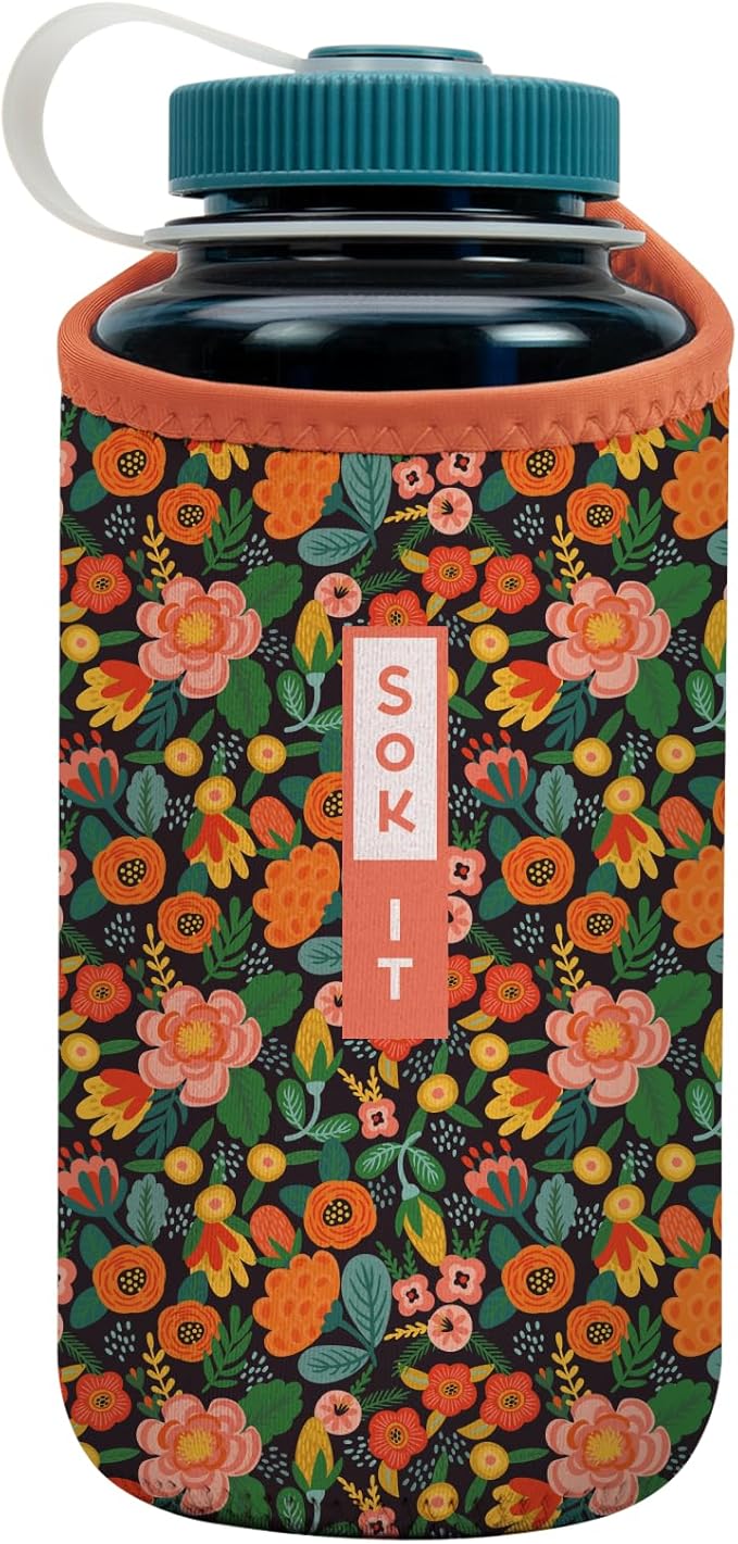 Sok It BotlSok Water Bottle Sleeve Insulated Neoprene Cover (Floral Affair, Fits 32oz Nalgene)