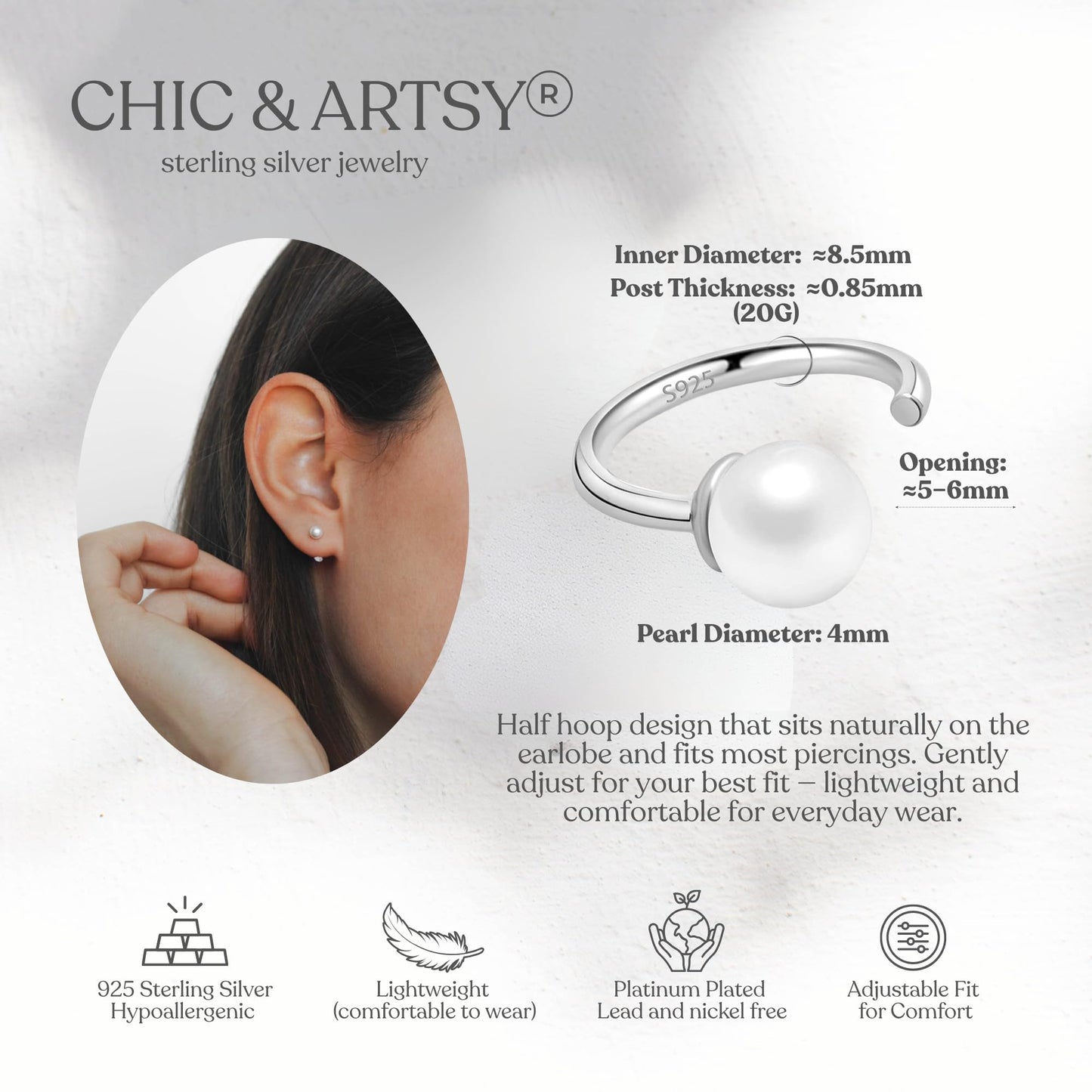 Ball Huggie Hoop Earrings 925 Sterling Silver White Simulated Shell Pearl Half Hoop Earring Little Ball Huggie Earring Hug Hoop Earring Huggy Earring for Women