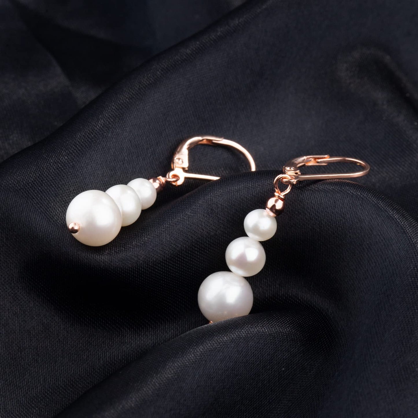 ZVVBOO Sterling Silver Freshwater Pearl Drop Earrings for Women – Rose Gold Plated Dangle Earrings