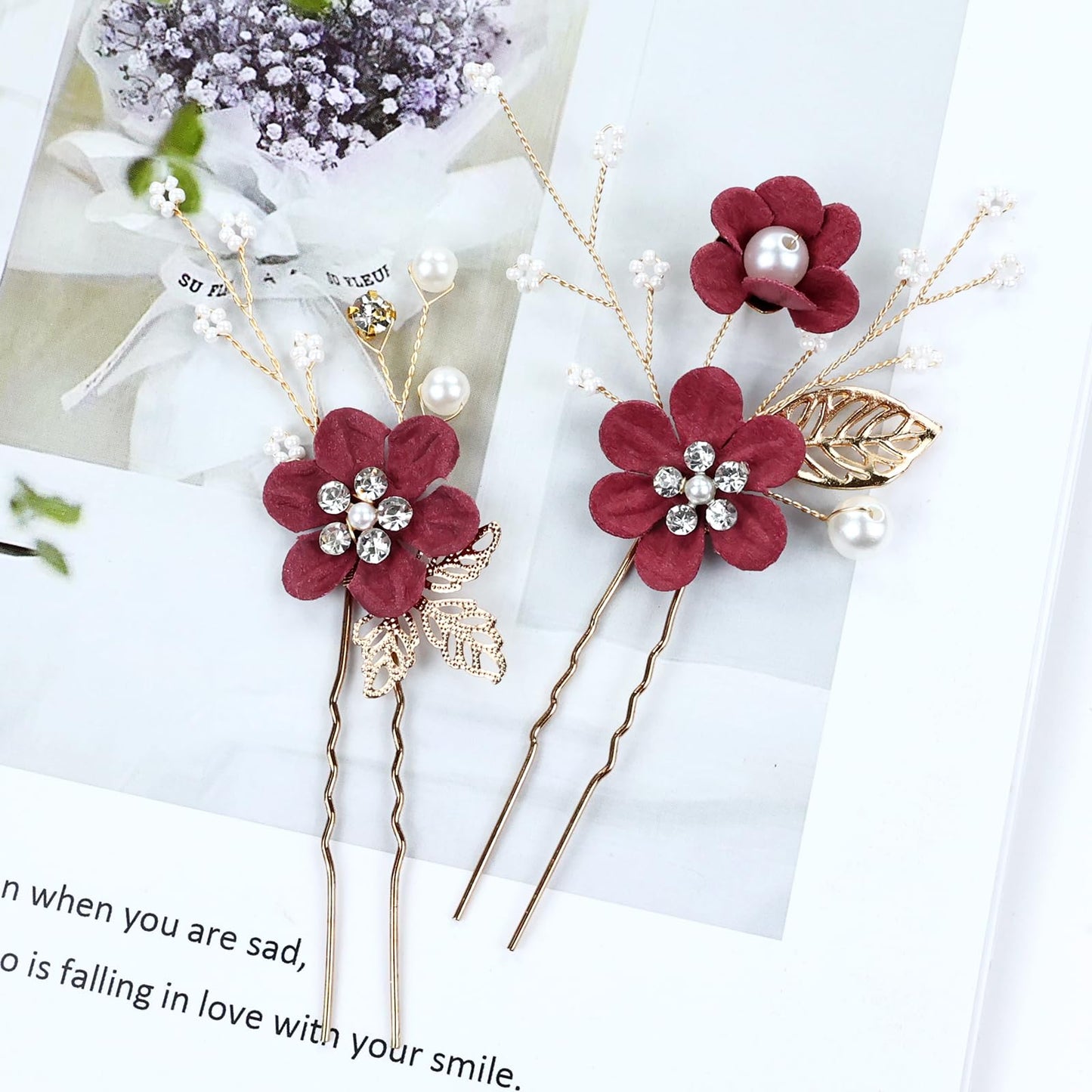 inSowni 20 Pack Classic White Dusty Pink Blue Flower Bridal Wedding Hair Side Combs+U-shaped Flower Hair Pins+Twist Spiral Pearl Hair Pins Pieces Headpieces Accessories for Brides Bridesmaids Women