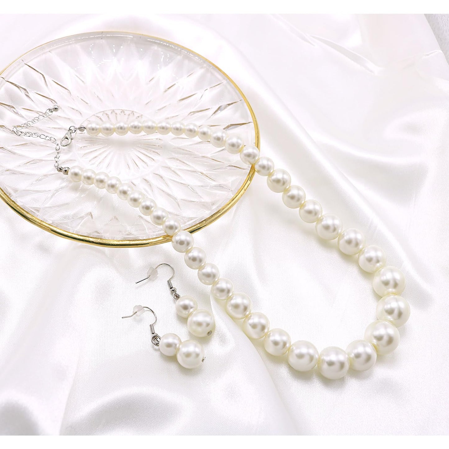 Cryshimmer Pearl Choker Necklace for Women Faux Pearl Beads Strand Necklace Earring Set Costume Jewelry,Christmas Gift for Her