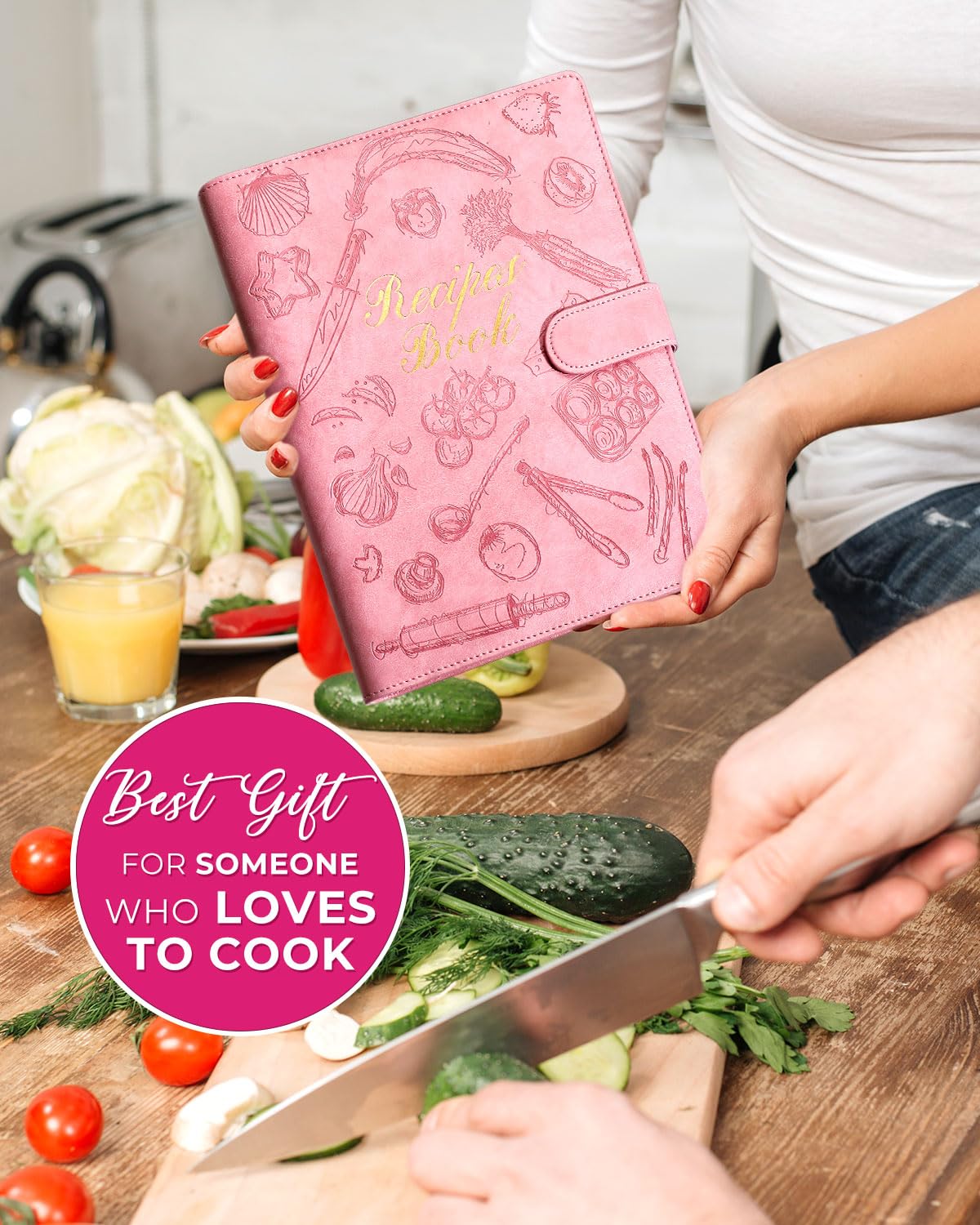 molekaus Recipe Book ,Blank Recipe Book to Write in Your Own Recipes,Recipe Notebook for Family Cooking, Removable Hardcover 7" x 10"Recipe Journal with 160 Pages - Pink