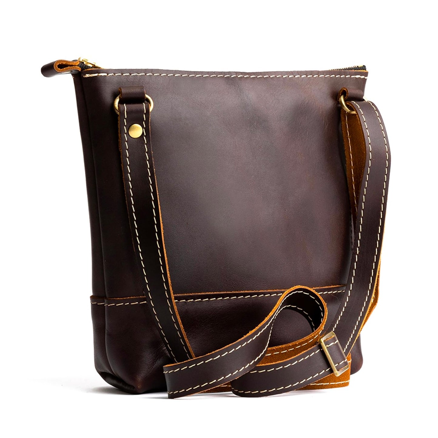 Portland Leather Goods Festival Bag – Lightweight Leather Crossbody Purse & Shoulder Bag with Zipper Closure & Double-Layer Adjustable Strap – Handmade from the Finest Full-Grain Hides – Grizzly