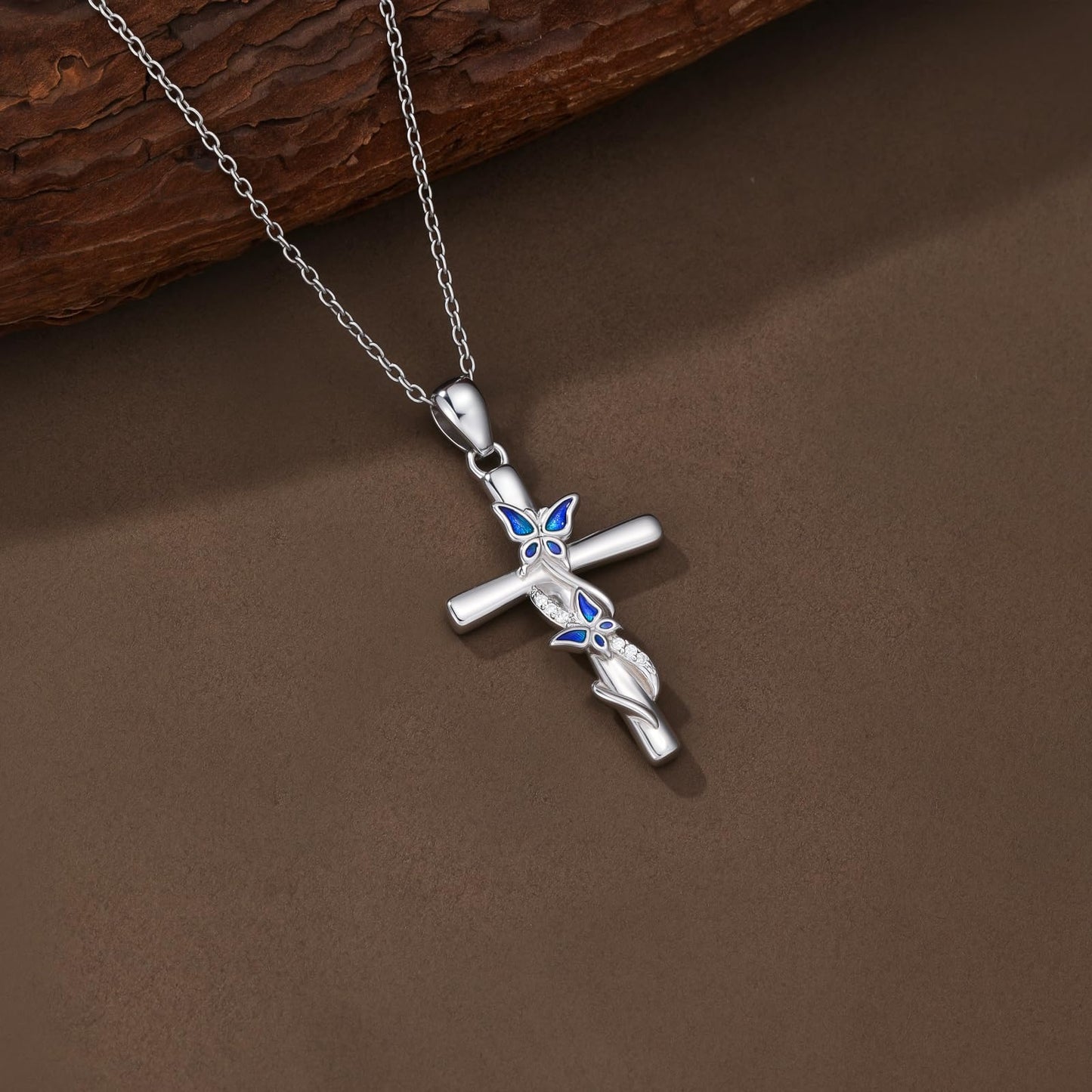 YYB Valentines Day Gifts for Women Cross Necklace 925 Sterling Silver Butterfly Necklace Pendant Butterfly Cross Pendant Gifts for Women