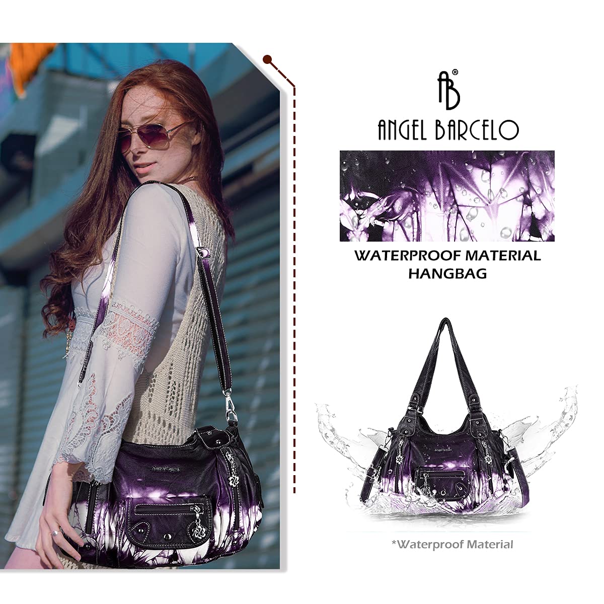 Angel Barcelo Women Purses and Handbags PU Leather Shoulder Bag Fashion Hobo Bags for Women (Fashion Purple)