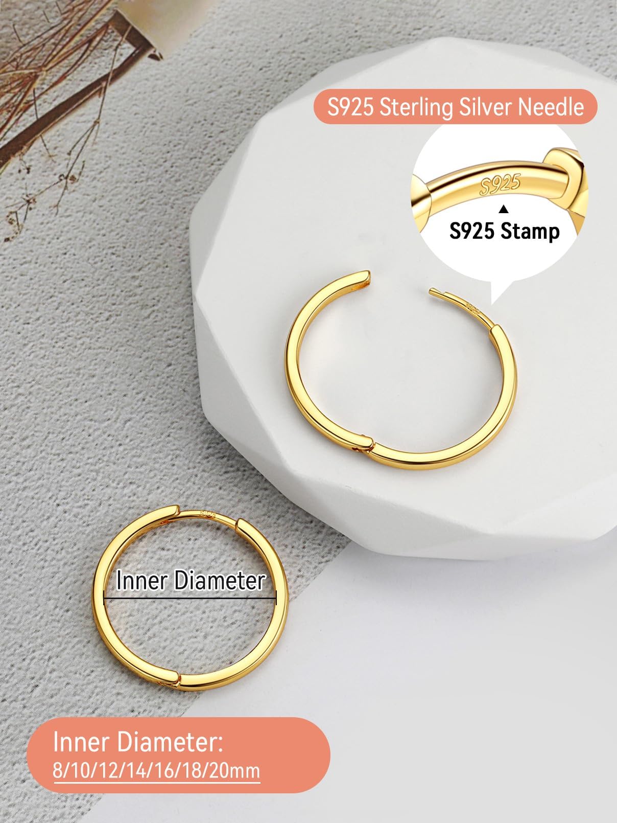 FaithHeart Hoop Earrings for Women, 14K Gold Hypoallergenic Huggie Hoop Earrings, Small Cartilage Earrings for Women 18mm, Send Gift Box
