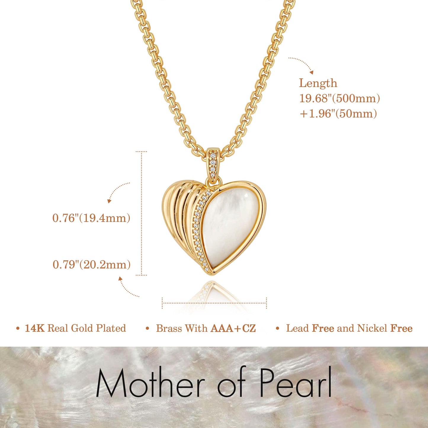 Fettero Dainty MOP Necklaces for Women, 14K Gold Plated Love Heart Pendant Cute Charm Neclace Delicate Pearl Beach Gold Necklace for Women Jewelry Gift