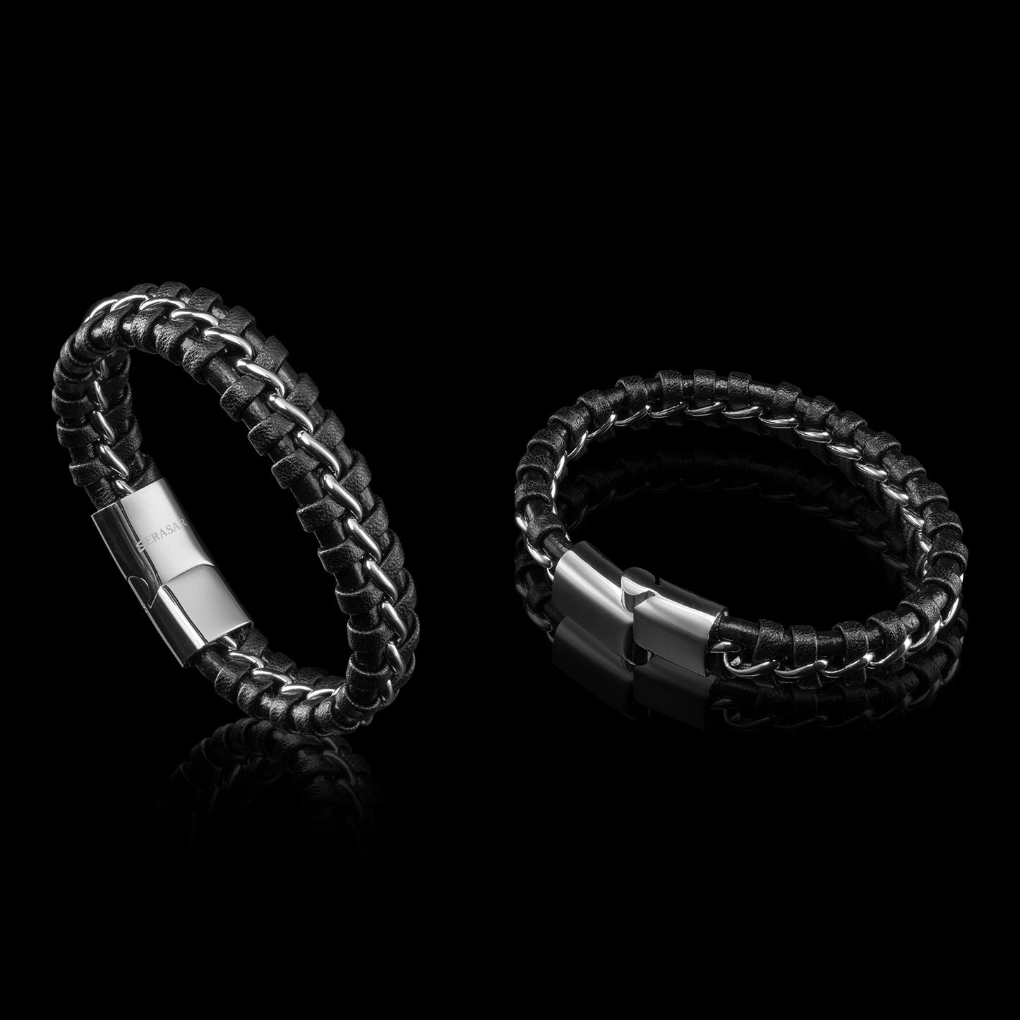 SERASAR Mens Leather Bracelets African Bracelet for Men Silver Cowhide Gift Box Braided Stainless Steel Jewelry Wrist Band Cuff Wrap Rope Bangle Dad Man Pulseras para Hombres Cuero Regalo