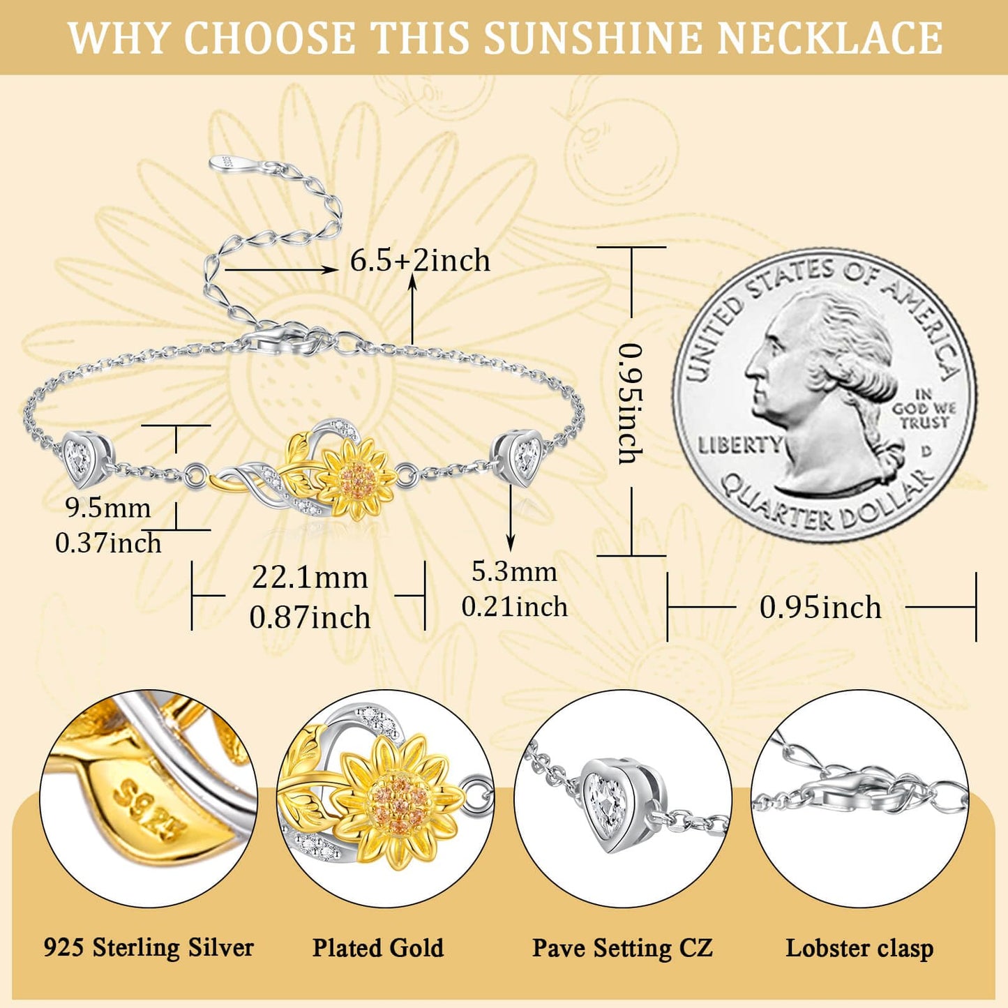 oGoodsunj Sunflower Necklace Jewelry Set fo Women Sterling Silver Anklet Bracelet Earrings You Are My Sunshine Pendant Gifts for Mom Daughter Wife (Bracelet B)
