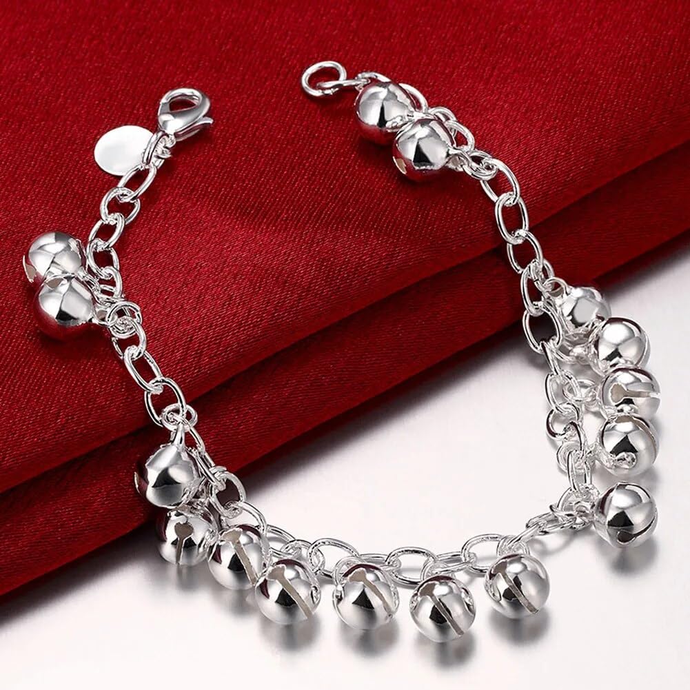OSIRIDEH2 Bell Bracelet 925 Sterling Silver Bells Sounds Bead Chain Bracelet for Women Wedding Engagement Party Jewelry Jingling Bracelets (bracelet)