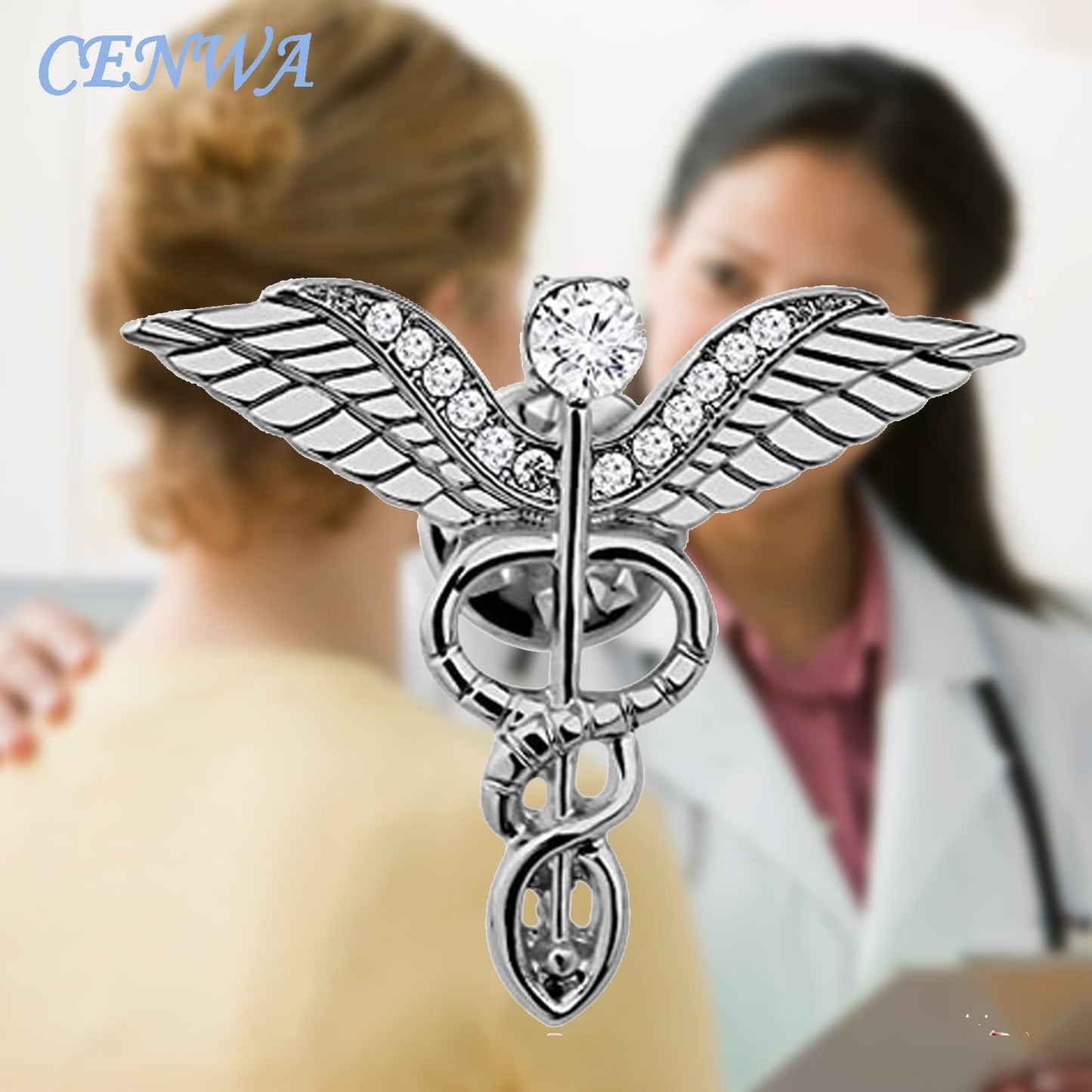 CENWA Medical Jewelry Wand Brooch Label Pin Emblem Pin Medicine Snake Caduceus Nursing Gift for Doctor Nurse Therapeutist (silver)