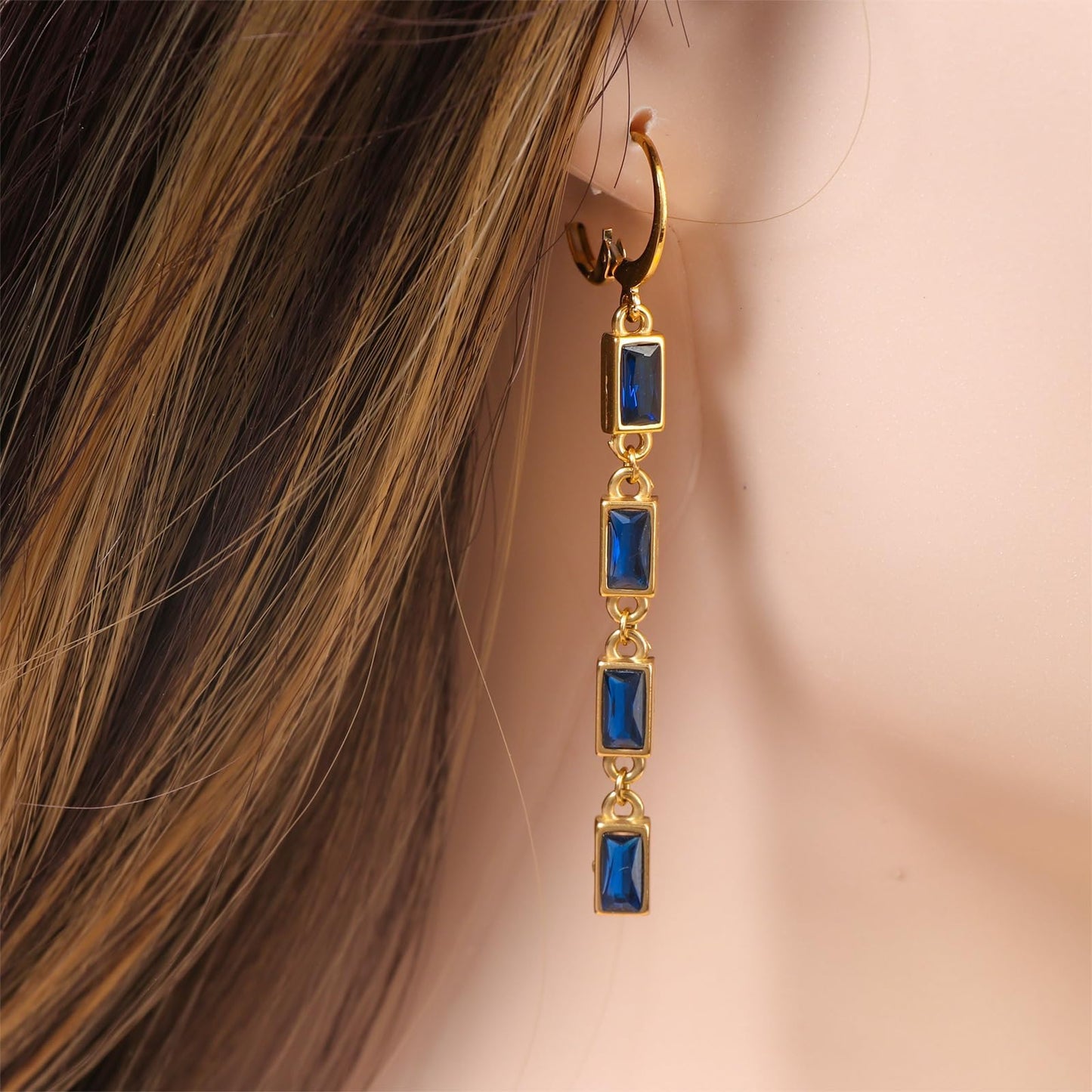 TaYolnFaSo Emerald-cut Sapphire Jewelry Set for Women 18k Gold Plated Blue Necklace Earrings September Birthstone Sapphire Jewelry Prom Wedding Birthday Valentine's Day Gift for Girlfriend Wife