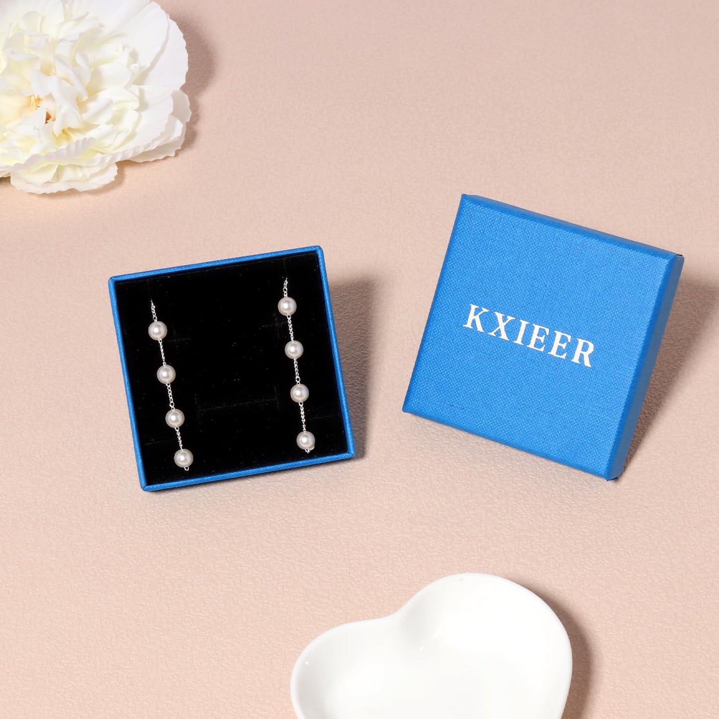 KXIEER Silver Jewelry Set for Women,Dainty Silver Pearl Necklace and Earring Set Pearl Drop Earrings Bracelets Pearls Choker Necklace Wedding Jewelry for Women Gift
