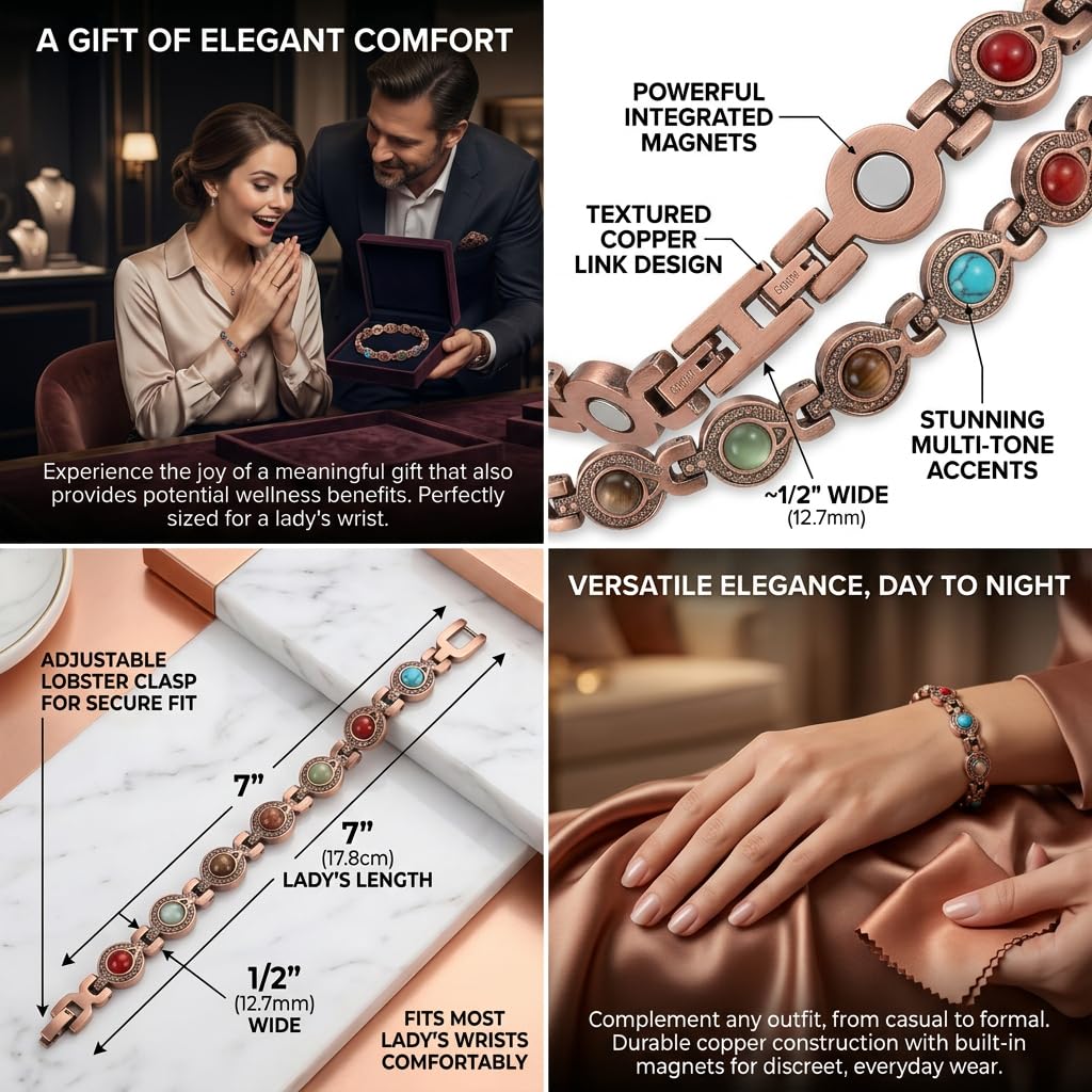 FastBlast Pure Copper Bracelets for Women, Ultra Strength Magnetic Bracelet with 3800 Gauss Magnets Adjustable Jewelry Gifts Support for Natural Joint Comfort