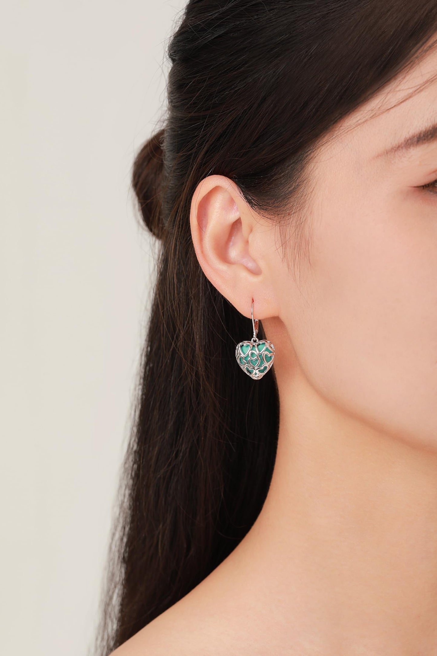 Heart Turquoise Jewelry for Women-Genuine Turquoise Leverback Earring 925 Sterling Silver Dangle Drop Earrings Vintage Gifts for Valentine/Mother's Day/Christmas